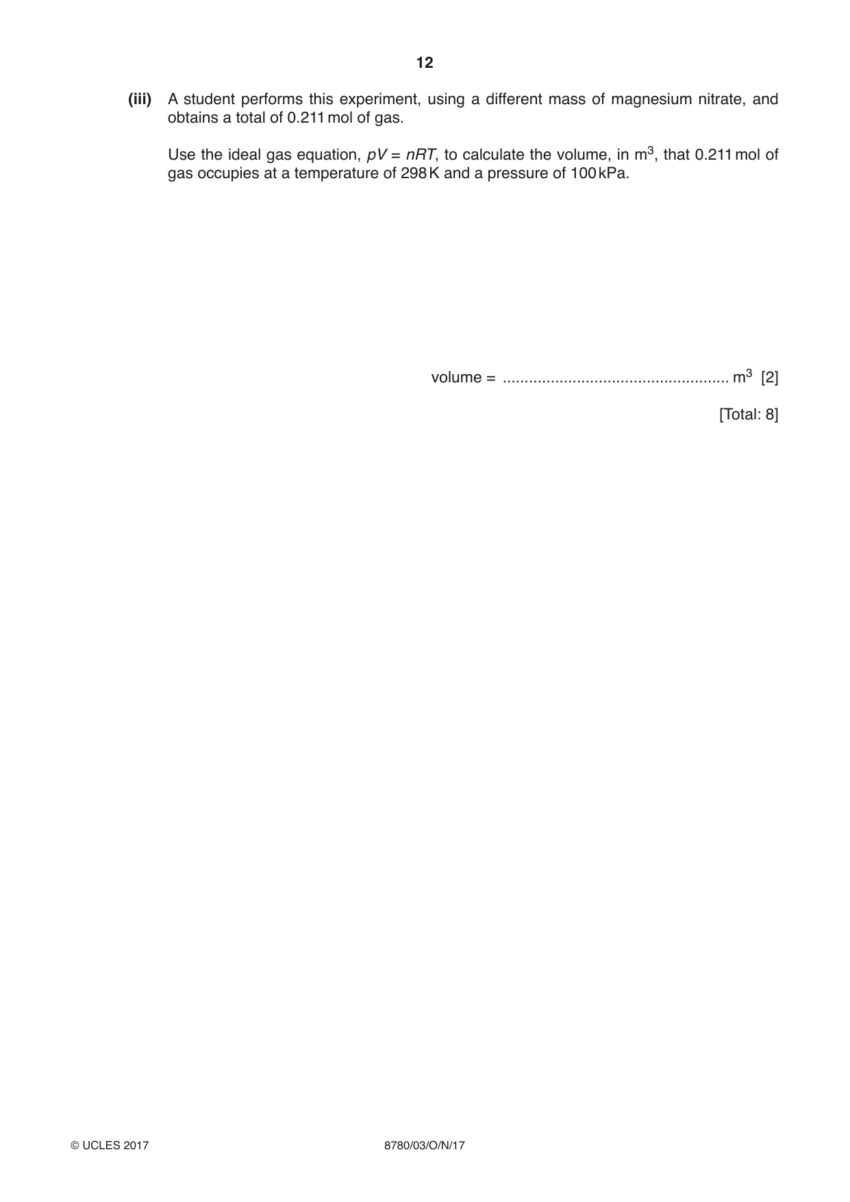 Cambridge A Level Physical Science 8780 2017 Oct/Nov Paper 3 · Variant 1 question paper, page 12 of 20