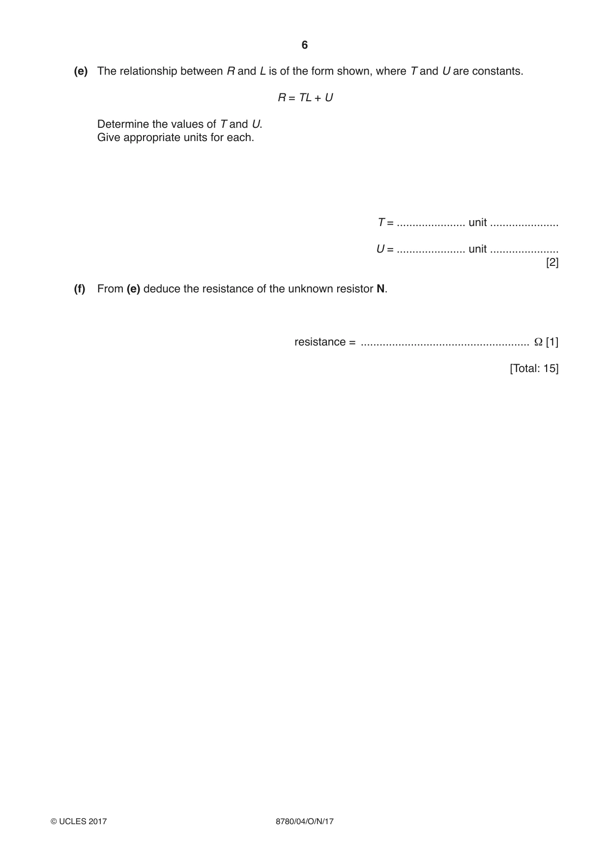 Cambridge A Level Physical Science 8780 2017 Oct/Nov Paper 4 · Variant 1 question paper, page 6 of 12