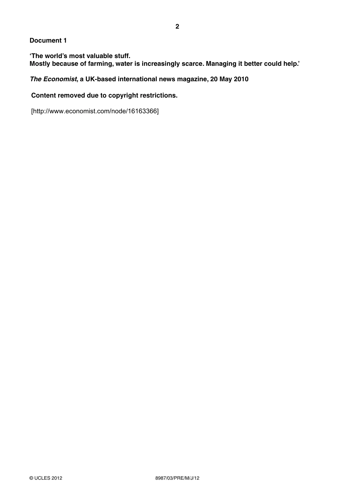 Cambridge A Level Global Perspectives (AS Level only, until Nov 2015) 8987 2012 May/June Paper 3 · Variant 1 question paper, page 2 of 12