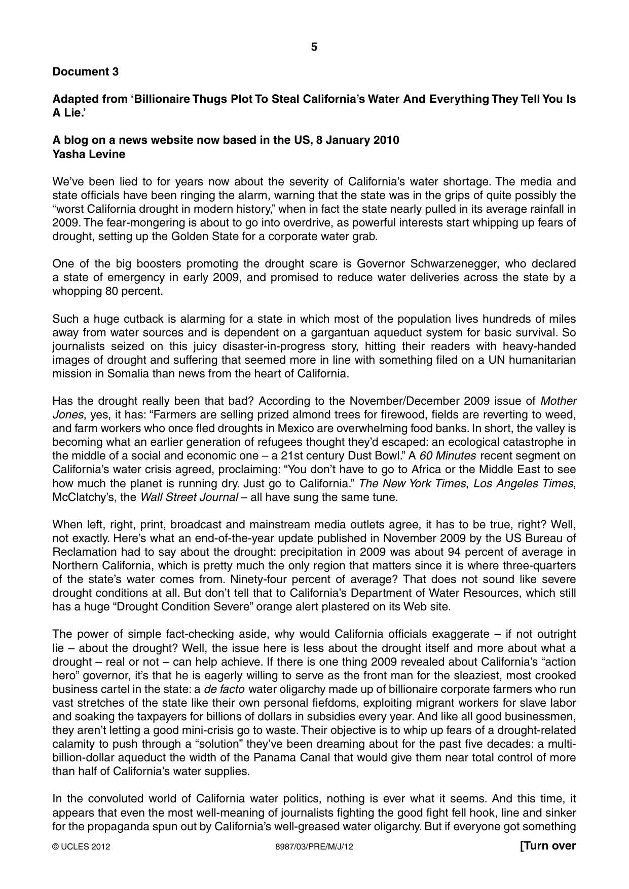 Cambridge A Level Global Perspectives (AS Level only, until Nov 2015) 8987 2012 May/June Paper 3 · Variant 1 question paper, page 5 of 12