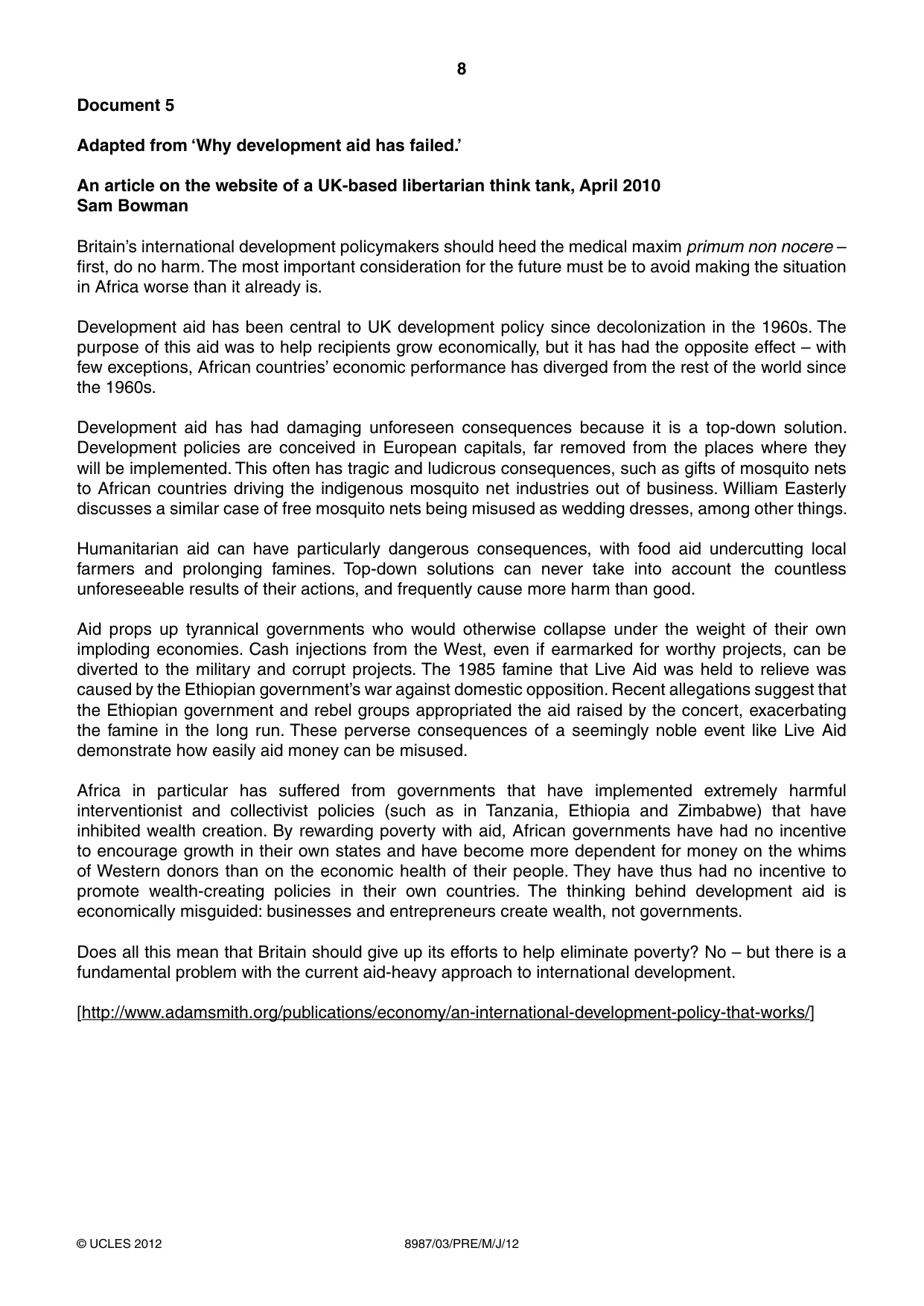 Cambridge A Level Global Perspectives (AS Level only, until Nov 2015) 8987 2012 May/June Paper 3 · Variant 1 question paper, page 8 of 12