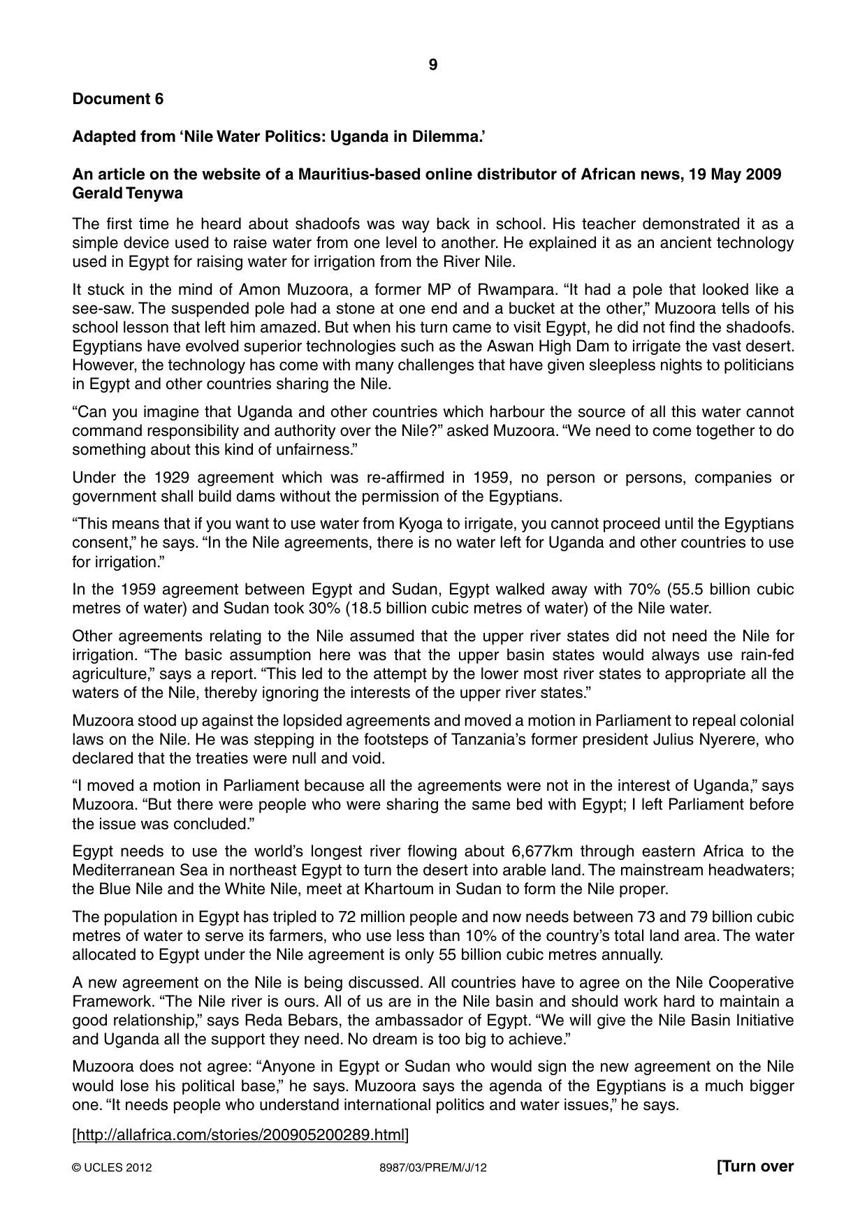Cambridge A Level Global Perspectives (AS Level only, until Nov 2015) 8987 2012 May/June Paper 3 · Variant 1 question paper, page 9 of 12