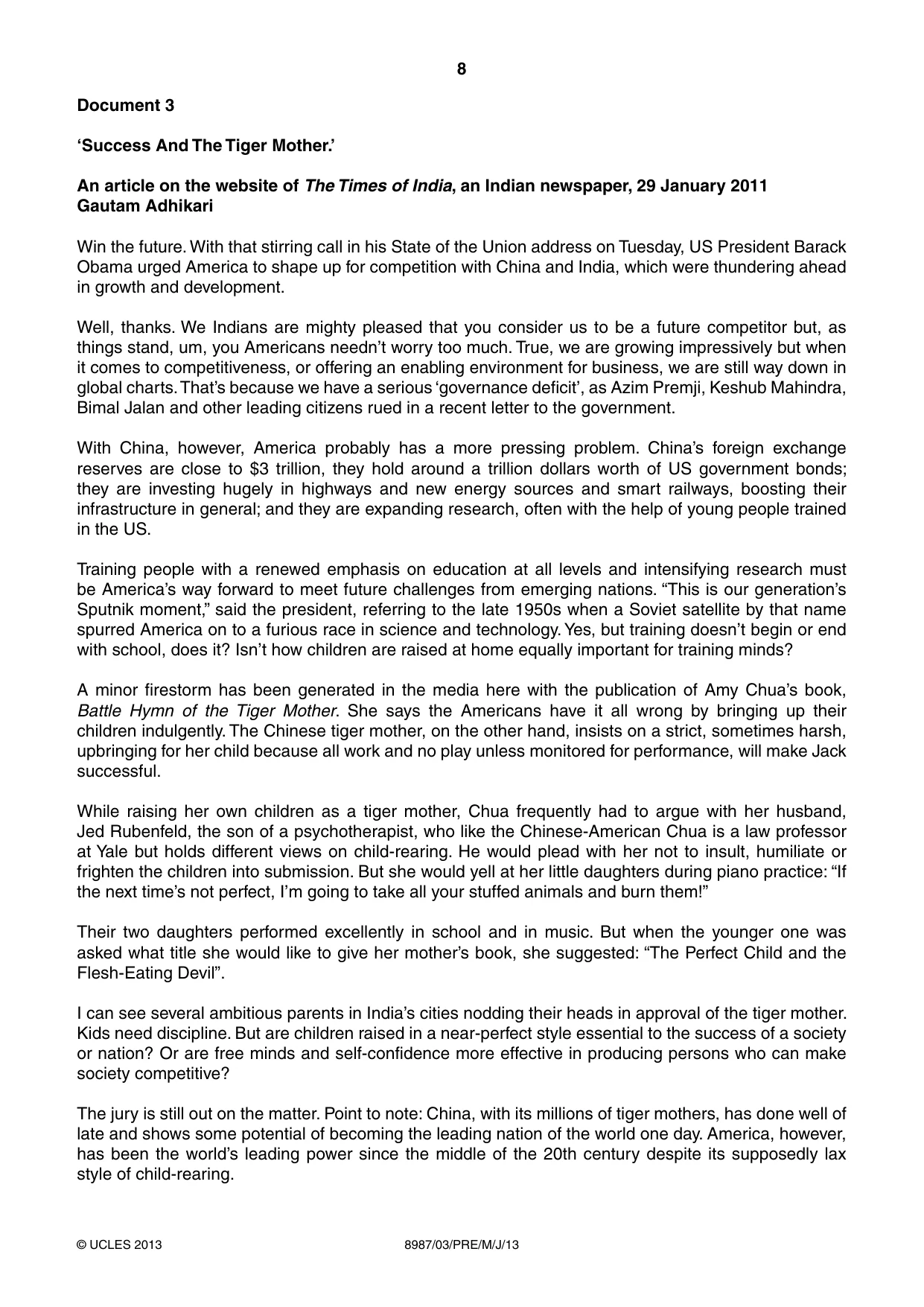 Cambridge A Level Global Perspectives (AS Level only, until Nov 2015) 8987 2013 May/June Paper 3 · Variant 1 question paper, page 8 of 20