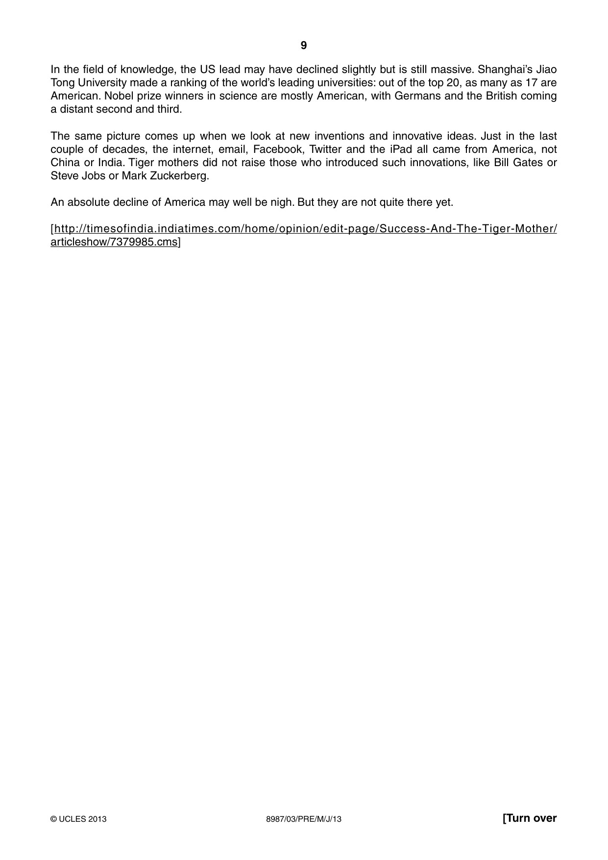 Cambridge A Level Global Perspectives (AS Level only, until Nov 2015) 8987 2013 May/June Paper 3 · Variant 1 question paper, page 9 of 20