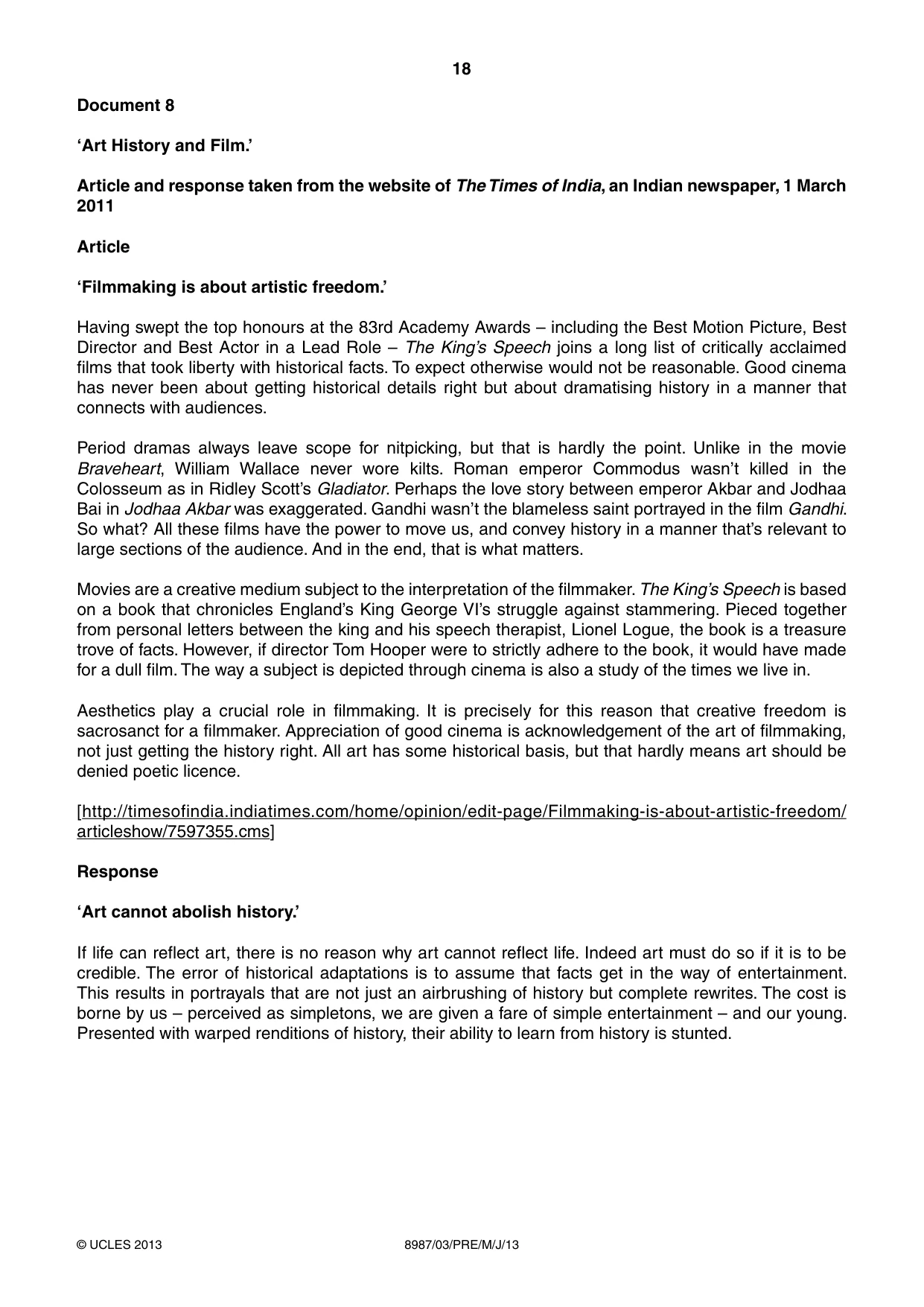Cambridge A Level Global Perspectives (AS Level only, until Nov 2015) 8987 2013 May/June Paper 3 · Variant 1 question paper, page 18 of 20