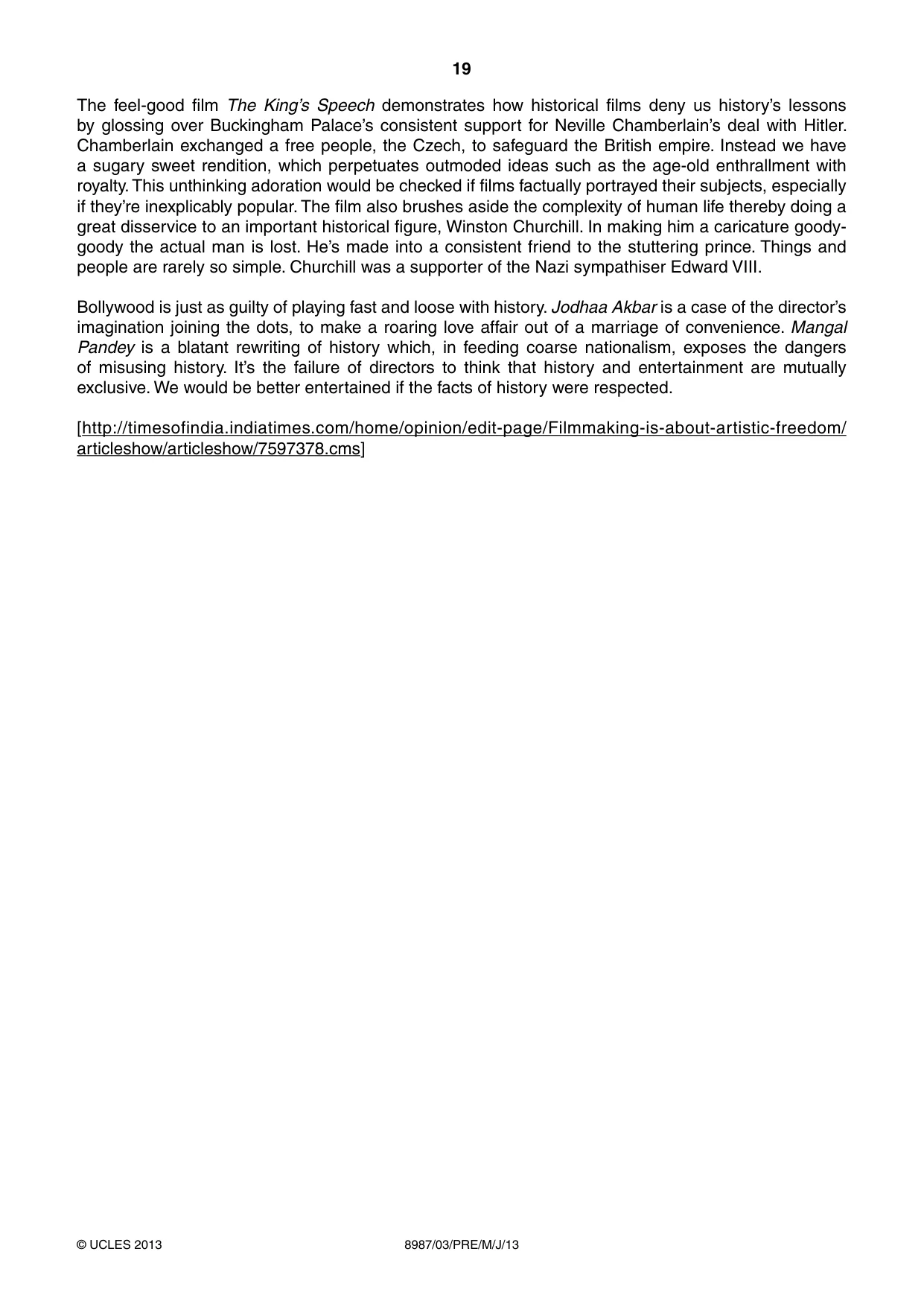 Cambridge A Level Global Perspectives (AS Level only, until Nov 2015) 8987 2013 May/June Paper 3 · Variant 1 question paper, page 19 of 20