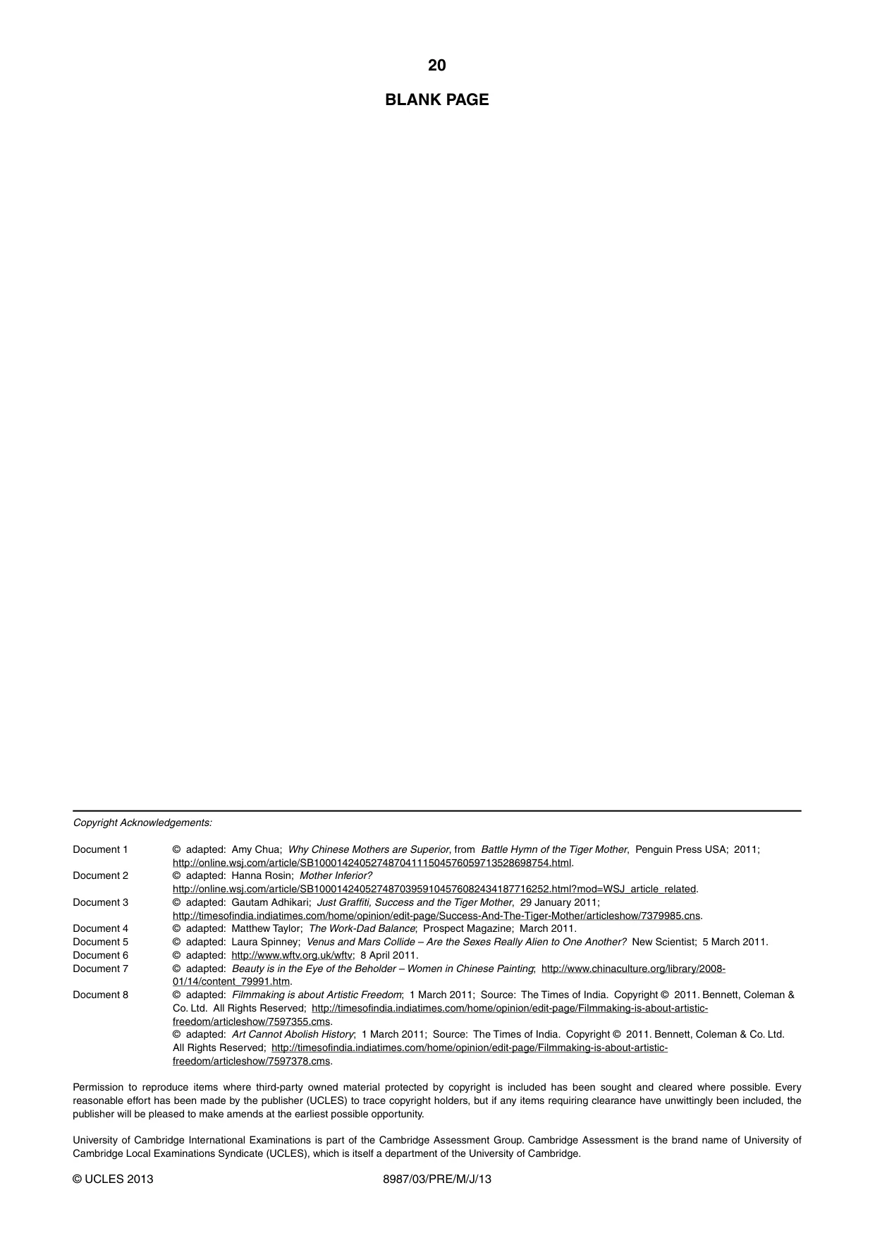 Cambridge A Level Global Perspectives (AS Level only, until Nov 2015) 8987 2013 May/June Paper 3 · Variant 1 question paper, page 20 of 20