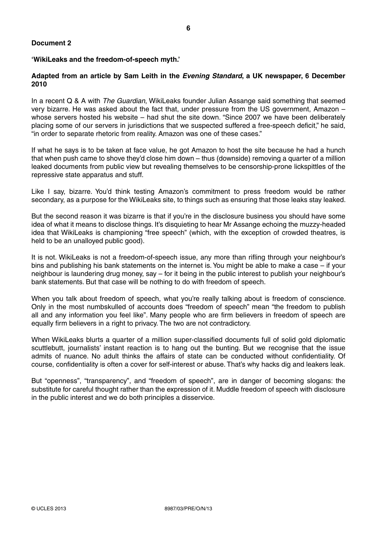 Cambridge A Level Global Perspectives (AS Level only, until Nov 2015) 8987 2013 Oct/Nov Paper 3 · Variant 1 question paper, page 6 of 16
