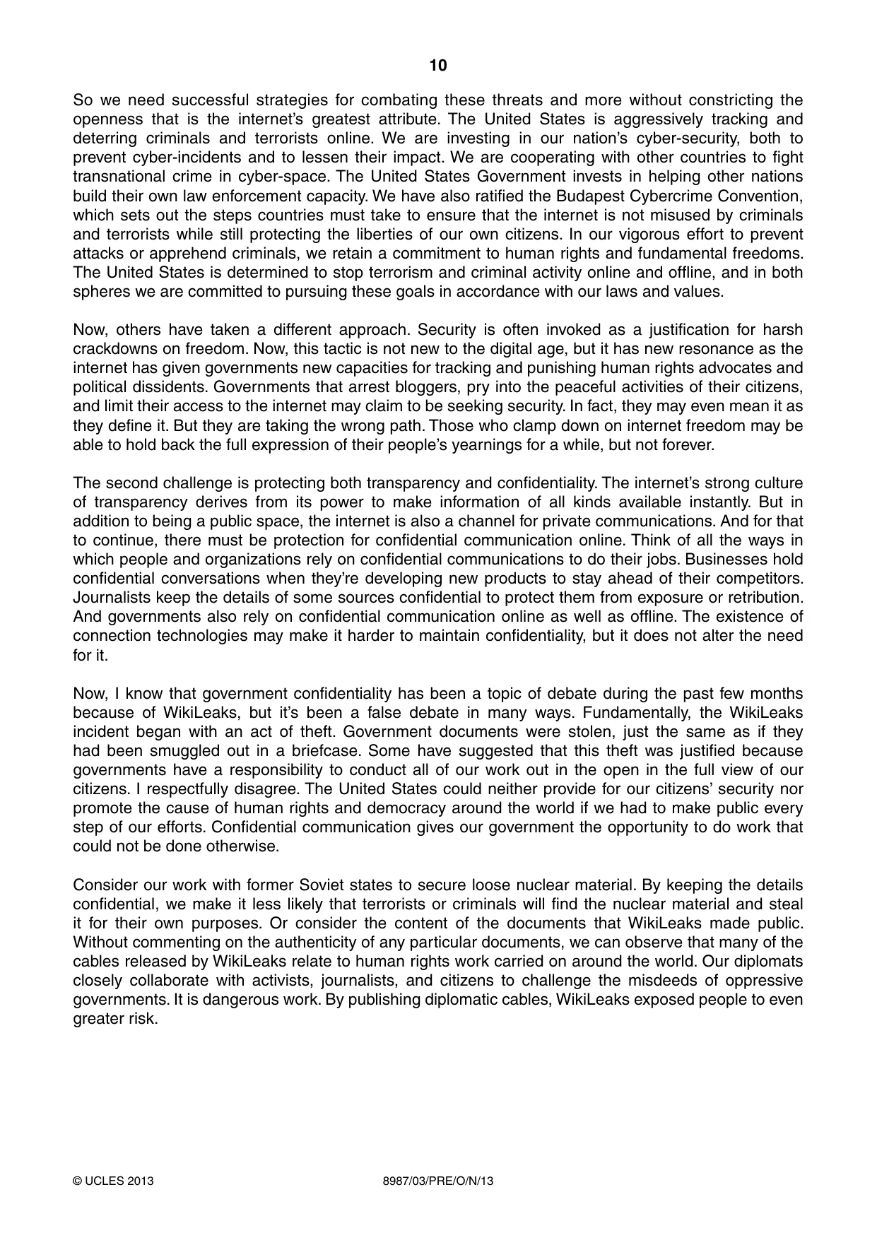 Cambridge A Level Global Perspectives (AS Level only, until Nov 2015) 8987 2013 Oct/Nov Paper 3 · Variant 1 question paper, page 10 of 16