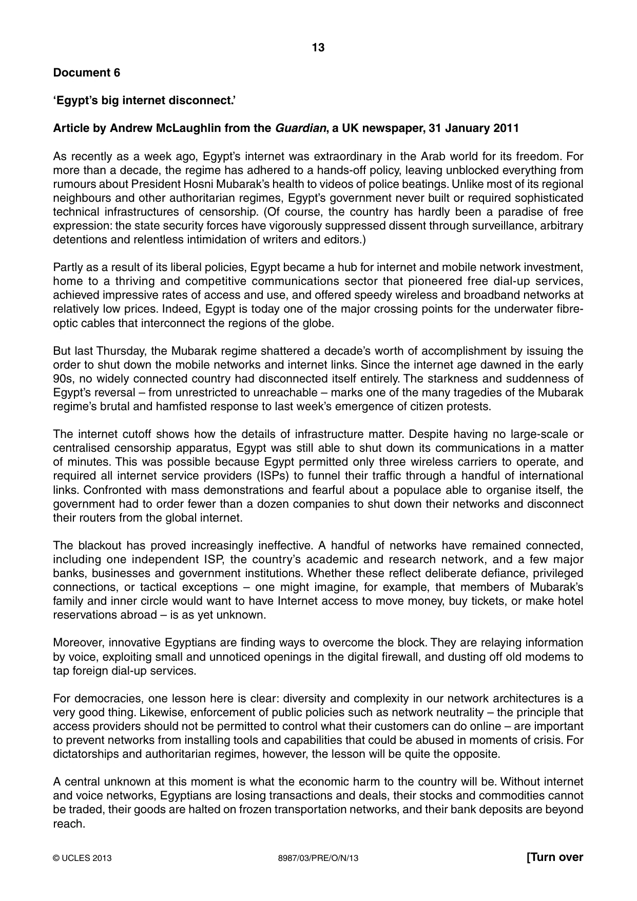 Cambridge A Level Global Perspectives (AS Level only, until Nov 2015) 8987 2013 Oct/Nov Paper 3 · Variant 1 question paper, page 13 of 16