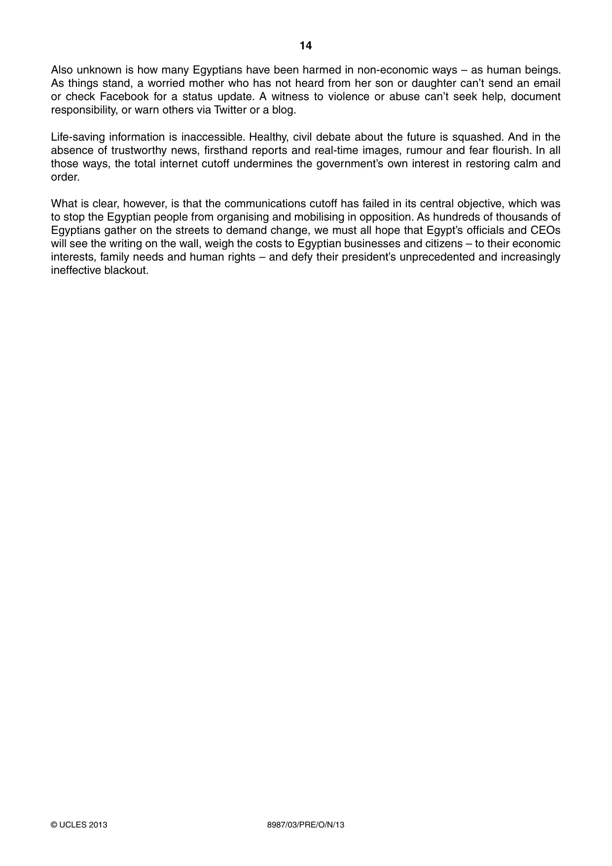 Cambridge A Level Global Perspectives (AS Level only, until Nov 2015) 8987 2013 Oct/Nov Paper 3 · Variant 1 question paper, page 14 of 16