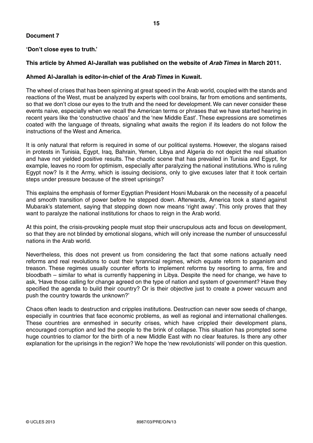 Cambridge A Level Global Perspectives (AS Level only, until Nov 2015) 8987 2013 Oct/Nov Paper 3 · Variant 1 question paper, page 15 of 16