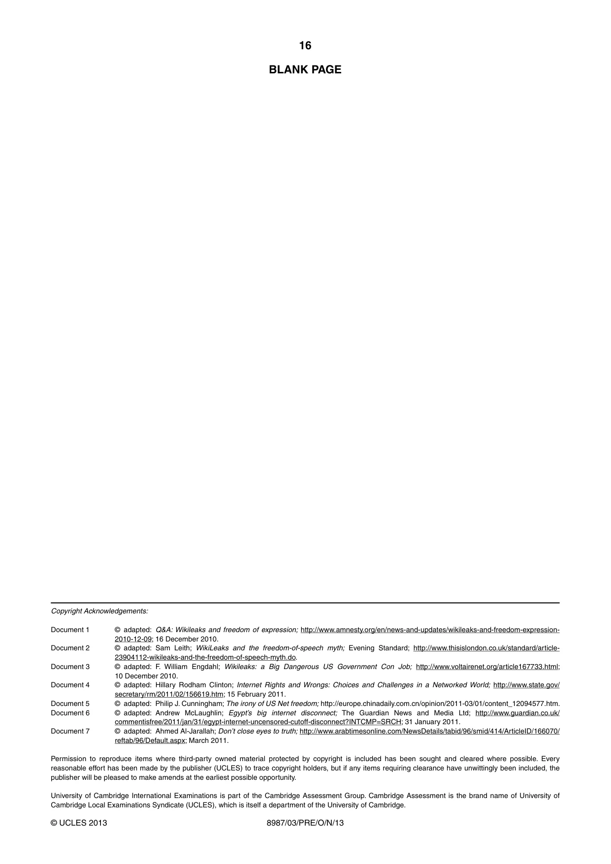 Cambridge A Level Global Perspectives (AS Level only, until Nov 2015) 8987 2013 Oct/Nov Paper 3 · Variant 1 question paper, page 16 of 16