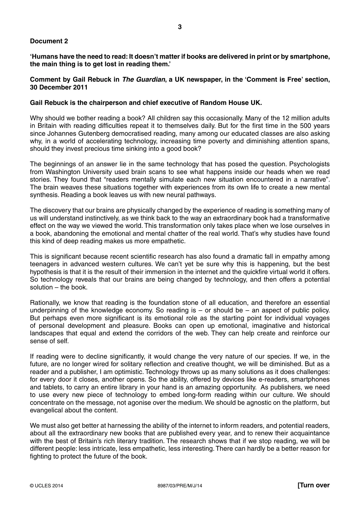 Cambridge A Level Global Perspectives (AS Level only, until Nov 2015) 8987 2014 May/June Paper 3 · Variant 1 question paper, page 3 of 12