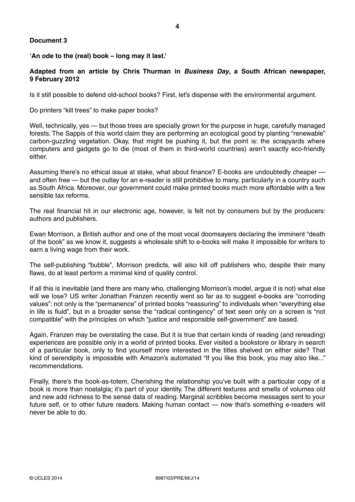 Cambridge A Level Global Perspectives (AS Level only, until Nov 2015) 8987 2014 May/June Paper 3 · Variant 1 question paper, page 4 of 12
