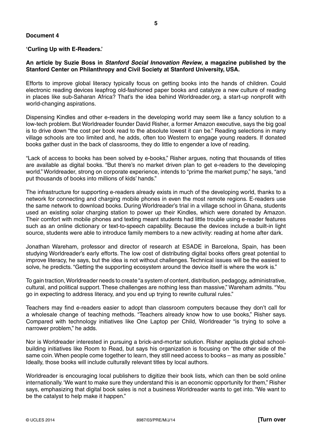 Cambridge A Level Global Perspectives (AS Level only, until Nov 2015) 8987 2014 May/June Paper 3 · Variant 1 question paper, page 5 of 12