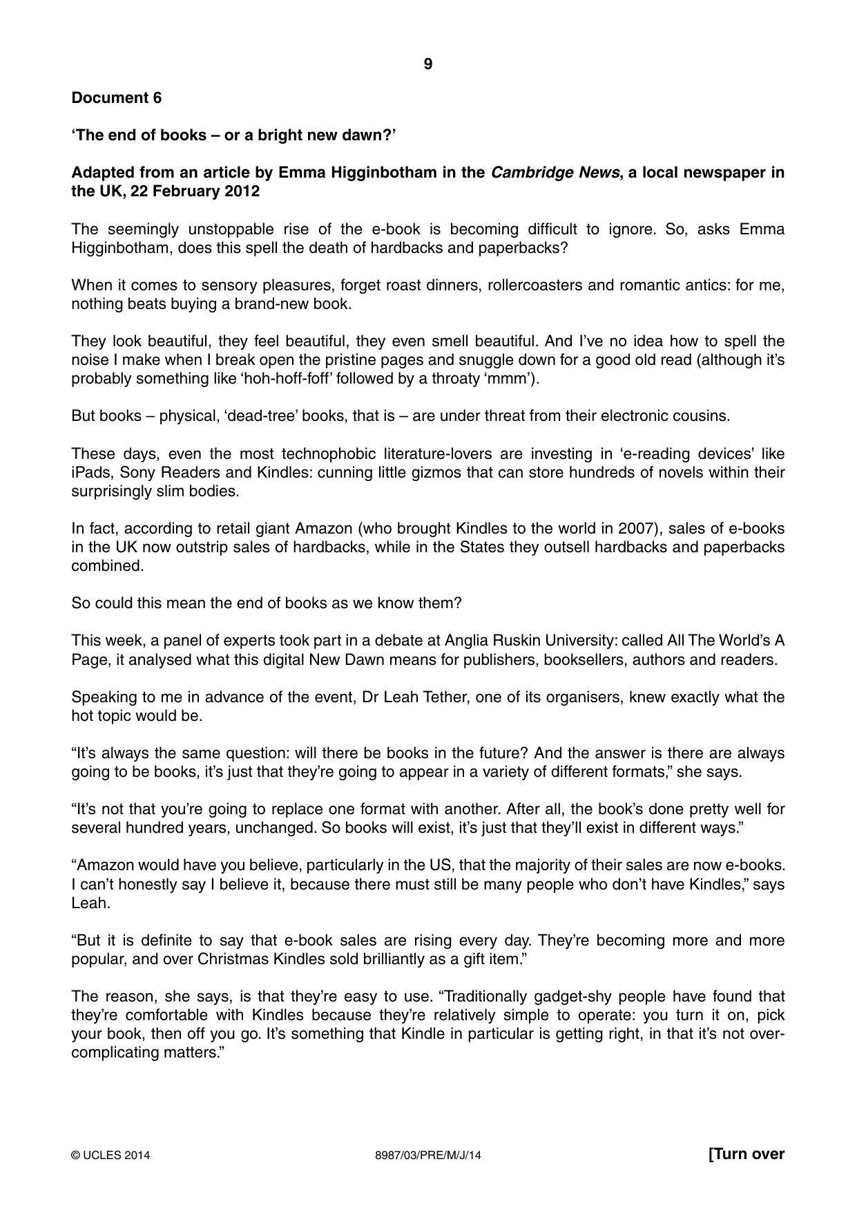 Cambridge A Level Global Perspectives (AS Level only, until Nov 2015) 8987 2014 May/June Paper 3 · Variant 1 question paper, page 9 of 12