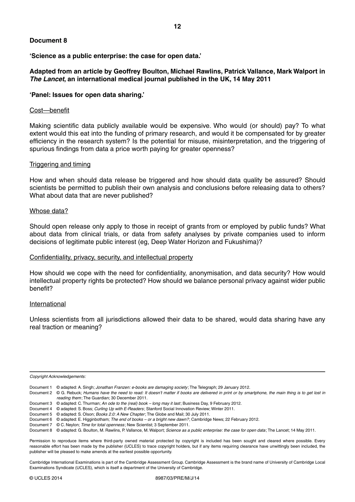 Cambridge A Level Global Perspectives (AS Level only, until Nov 2015) 8987 2014 May/June Paper 3 · Variant 1 question paper, page 12 of 12