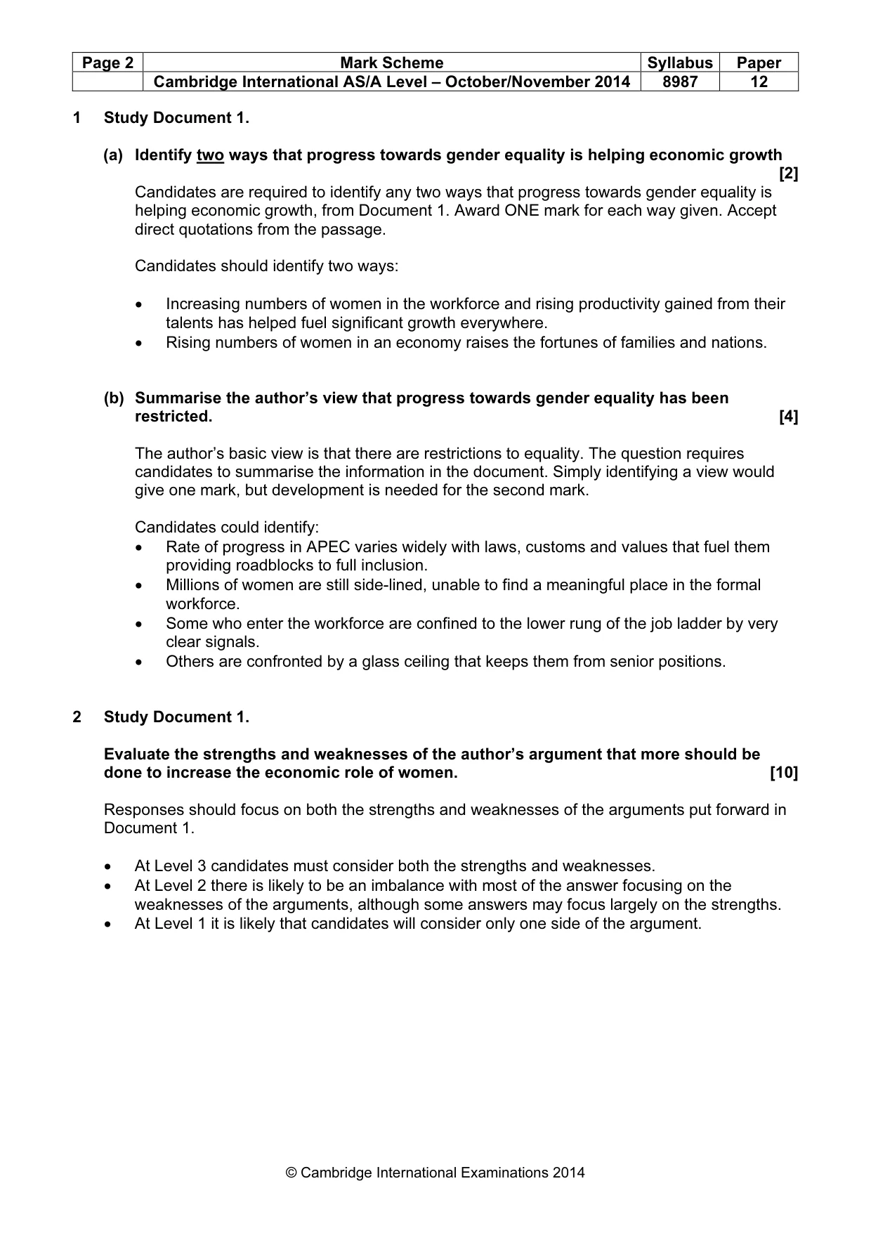 Mark scheme, page 2 of 5