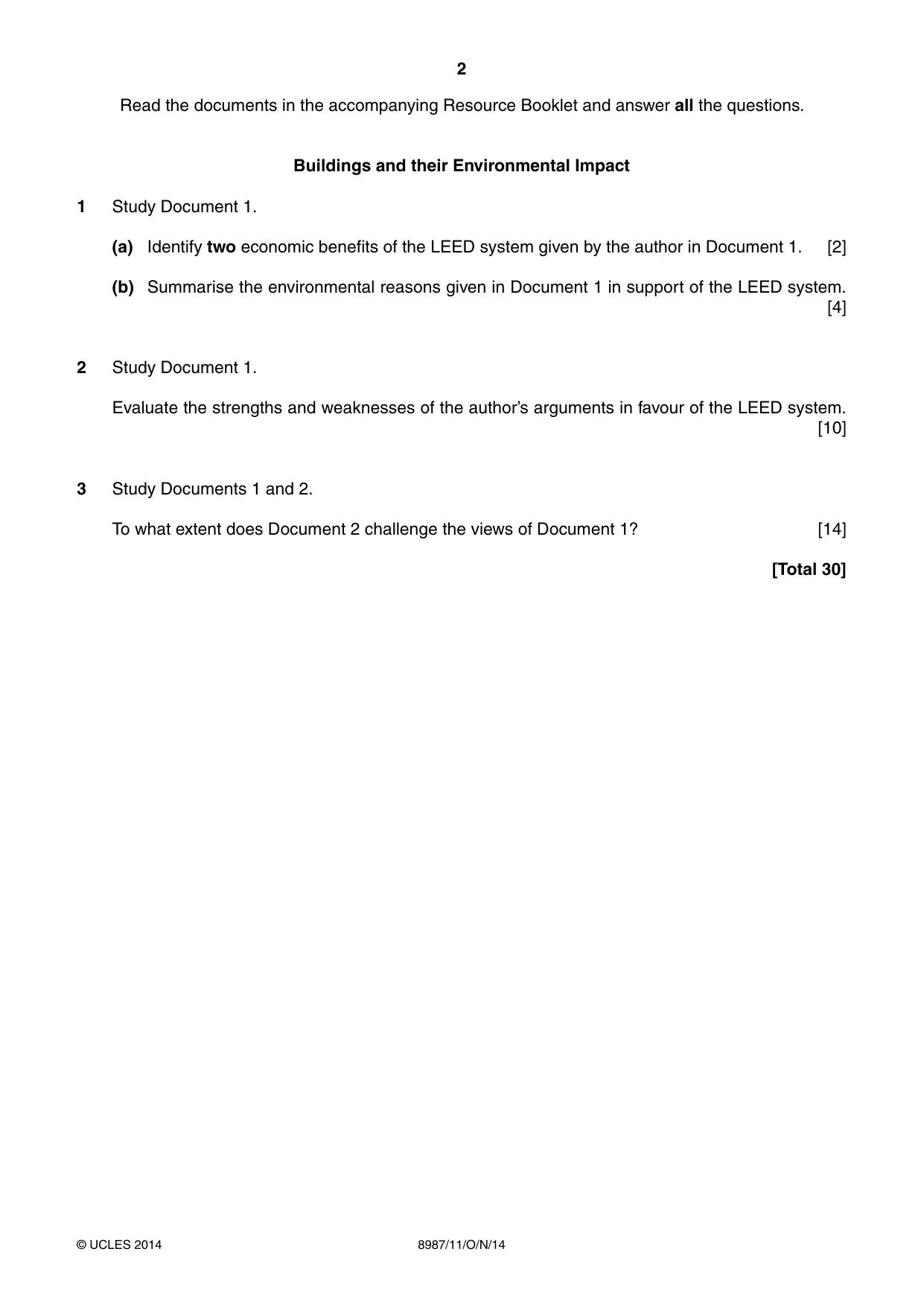 Cambridge A Level Global Perspectives (AS Level only, until Nov 2015) 8987 2014 Oct/Nov Paper 1 · Variant 1 question paper, page 2 of 4