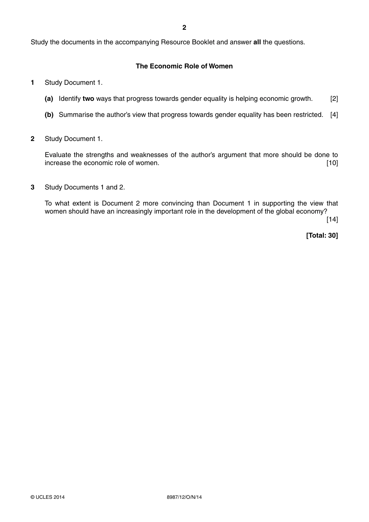 Cambridge A Level Global Perspectives (AS Level only, until Nov 2015) 8987 2014 Oct/Nov Paper 1 · Variant 2 question paper, page 2 of 4