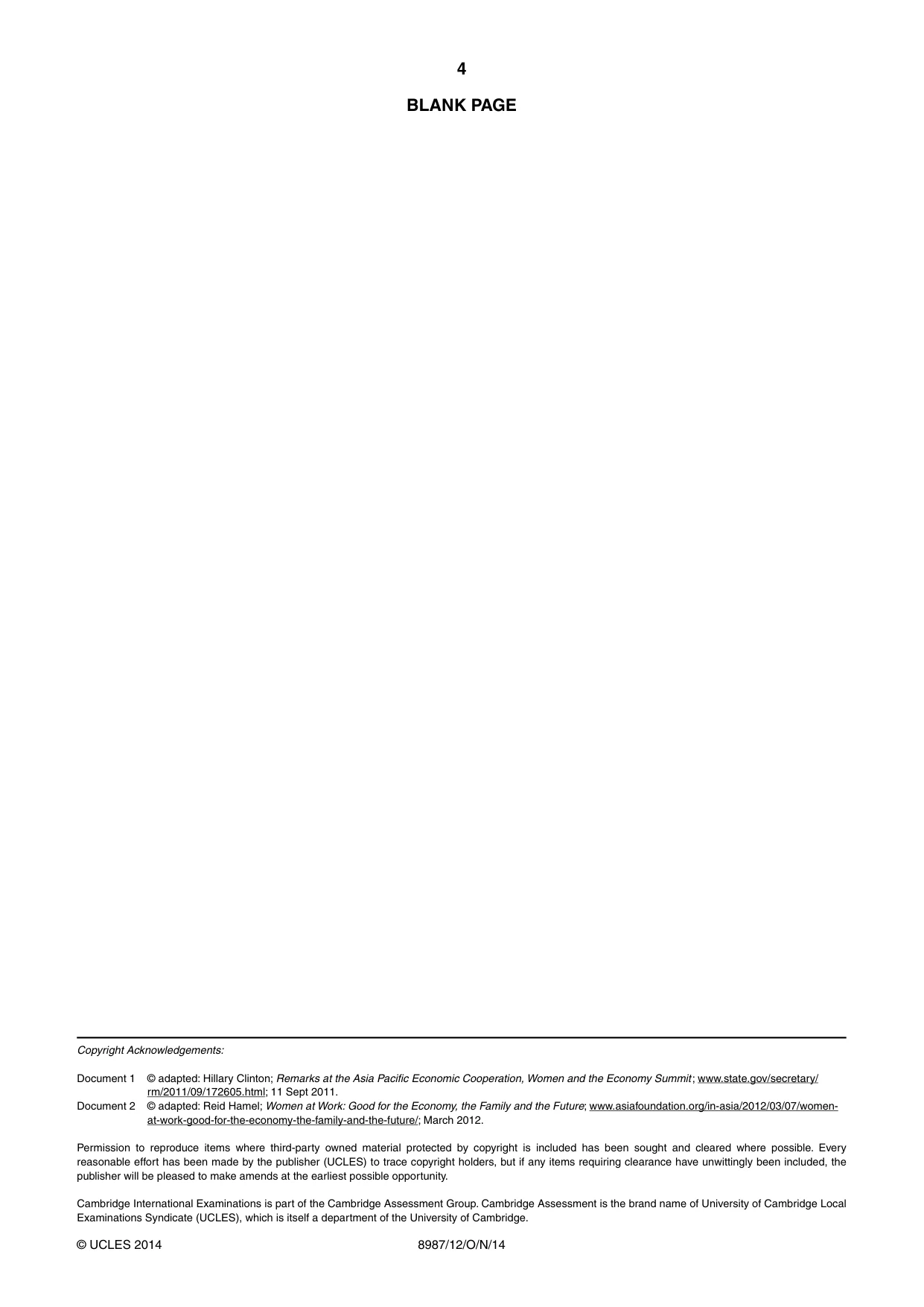 Cambridge A Level Global Perspectives (AS Level only, until Nov 2015) 8987 2014 Oct/Nov Paper 1 · Variant 2 question paper, page 4 of 4