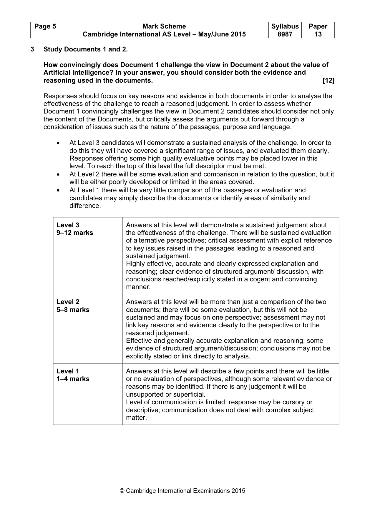 Mark scheme, page 5 of 7