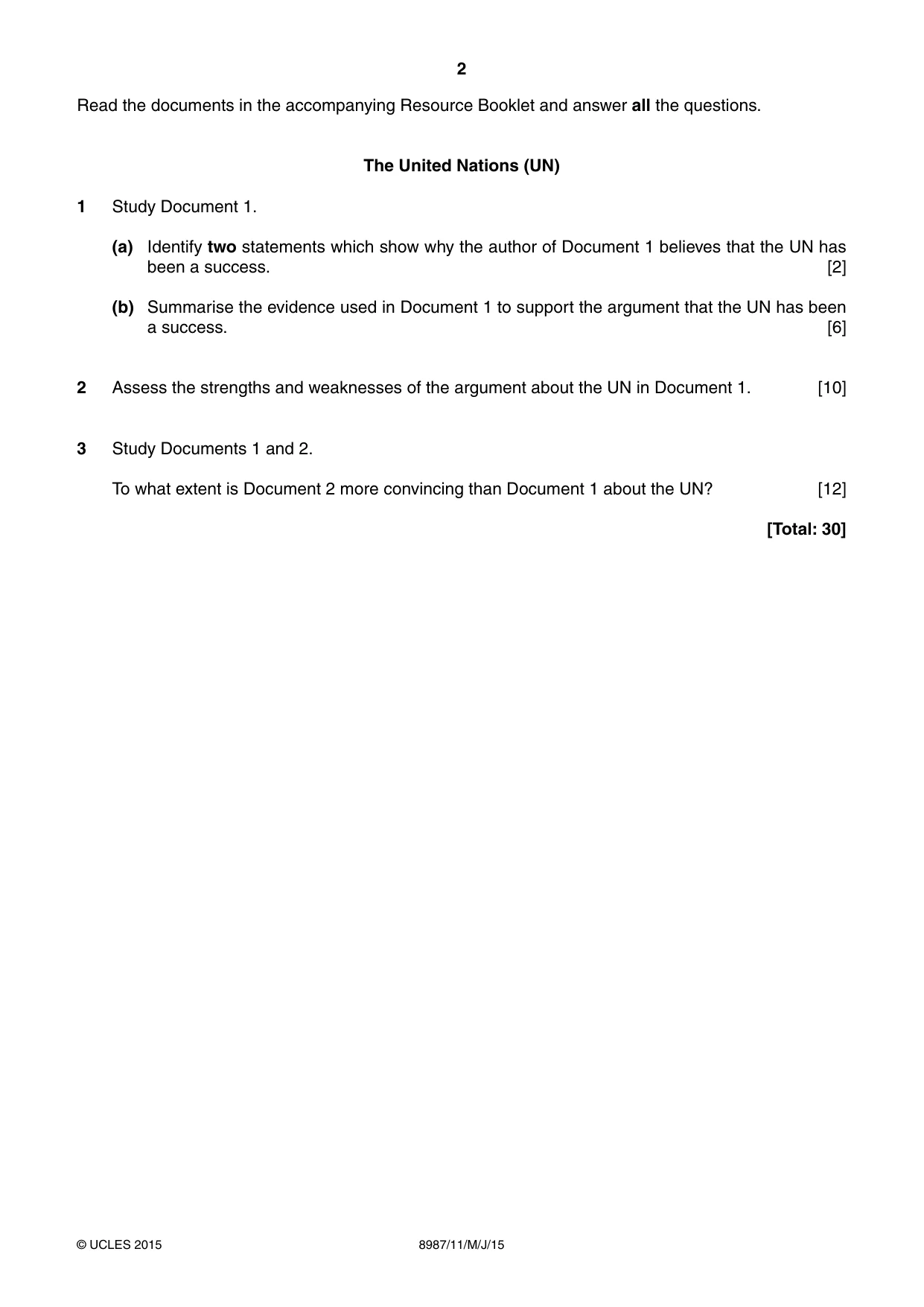 Cambridge A Level Global Perspectives (AS Level only, until Nov 2015) 8987 2015 May/June Paper 1 · Variant 1 question paper, page 2 of 4