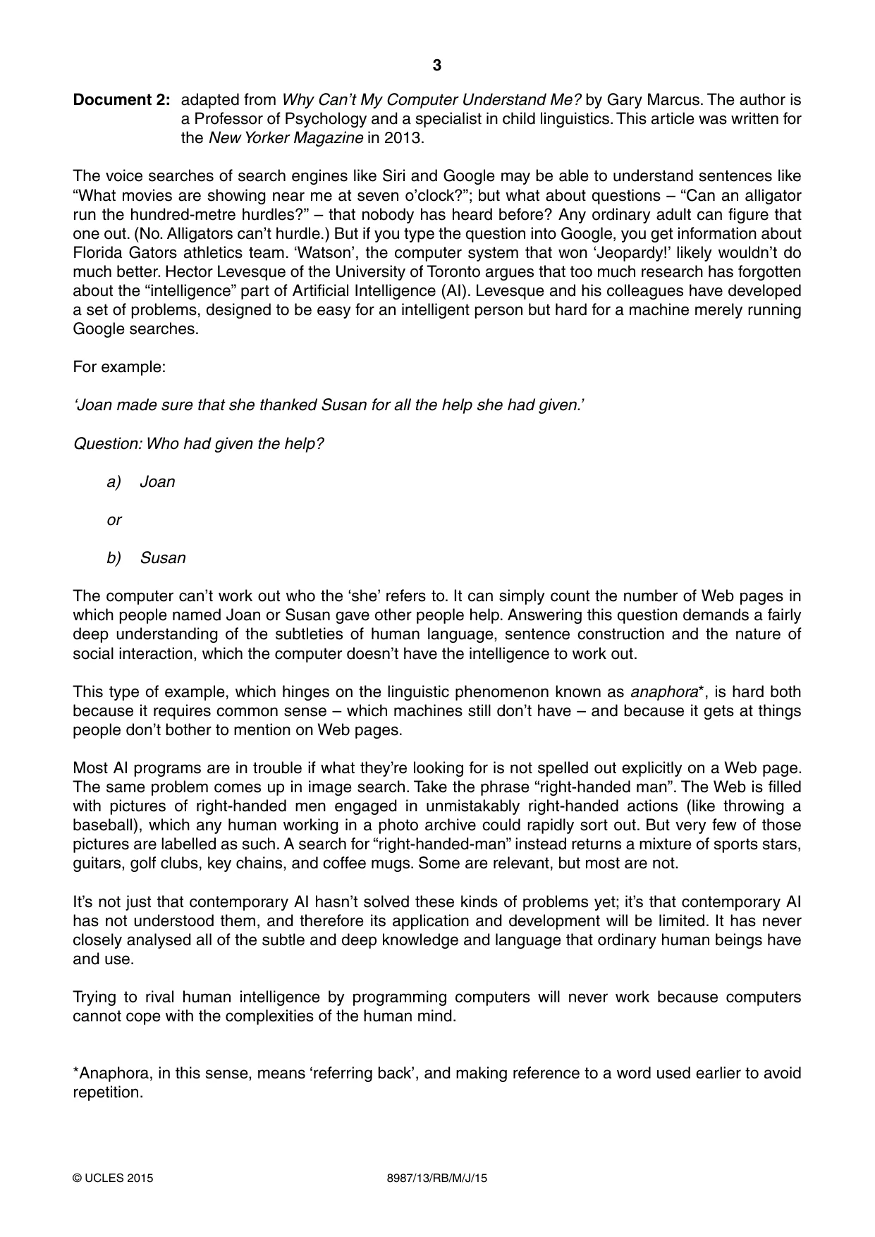 Cambridge A Level Global Perspectives (AS Level only, until Nov 2015) 8987 2015 May/June Paper 1 · Variant 3 question paper, page 3 of 4