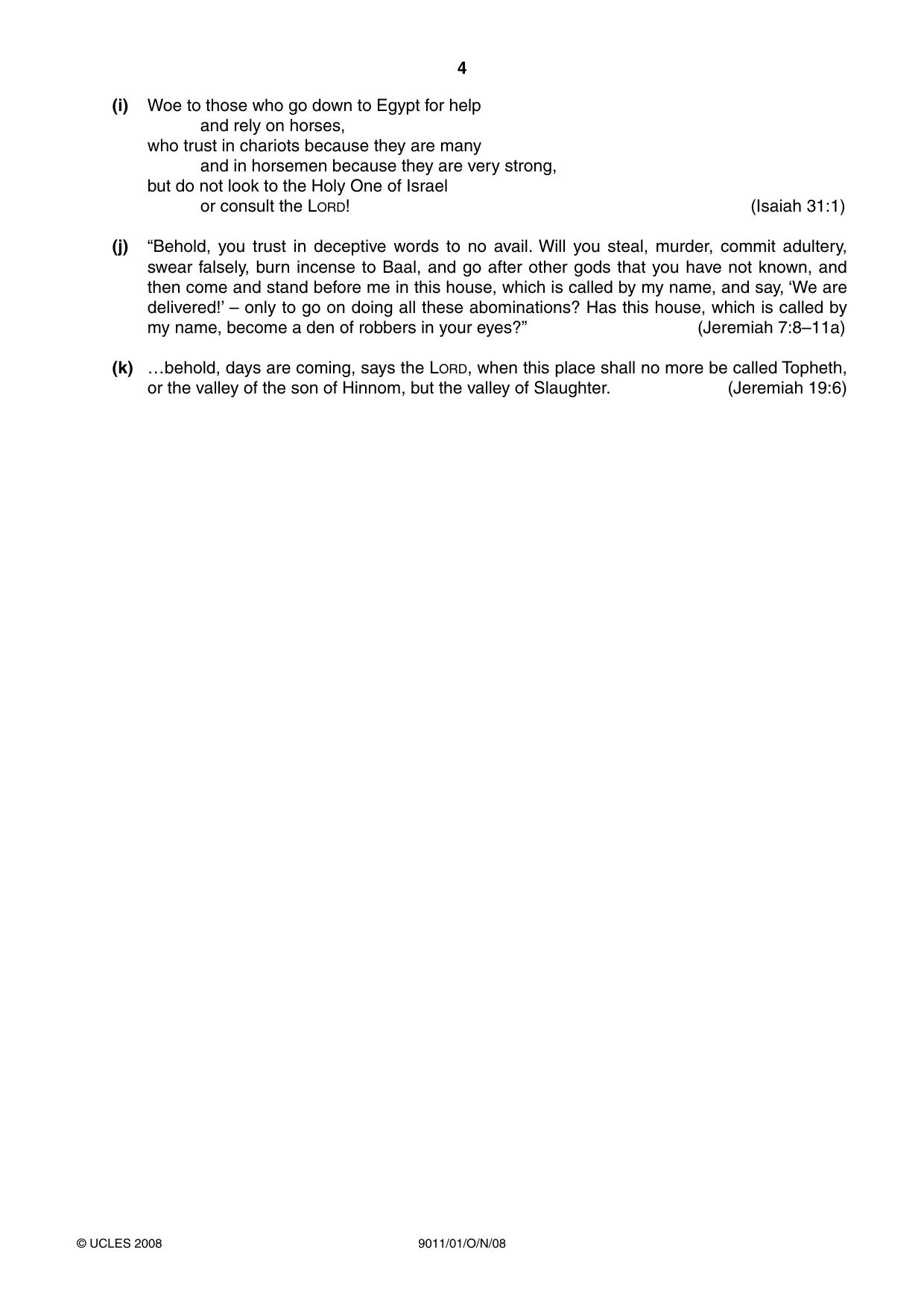 Cambridge A Level Divinity 9011 2008 Oct/Nov Paper 1 · Variant 1 question paper, page 4 of 8