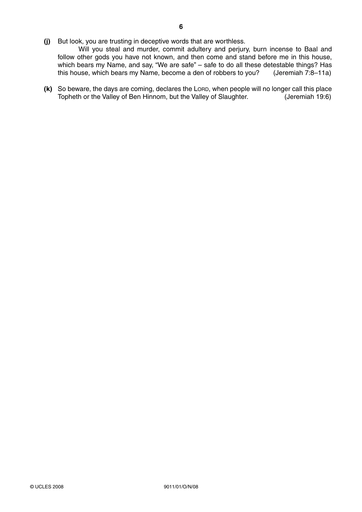 Cambridge A Level Divinity 9011 2008 Oct/Nov Paper 1 · Variant 1 question paper, page 6 of 8