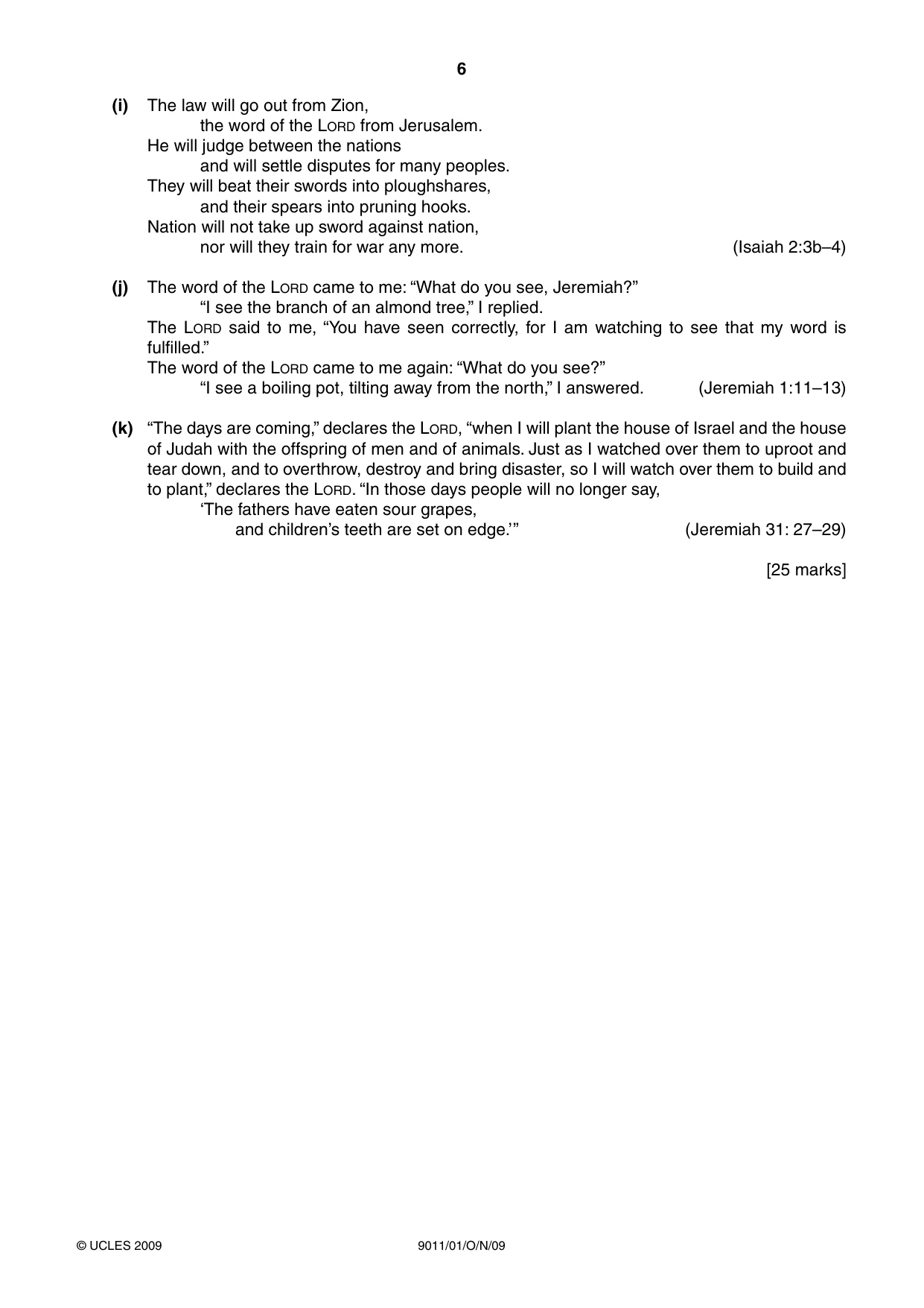 Cambridge A Level Divinity 9011 2009 Oct/Nov Paper 1 · Variant 1 question paper, page 6 of 8