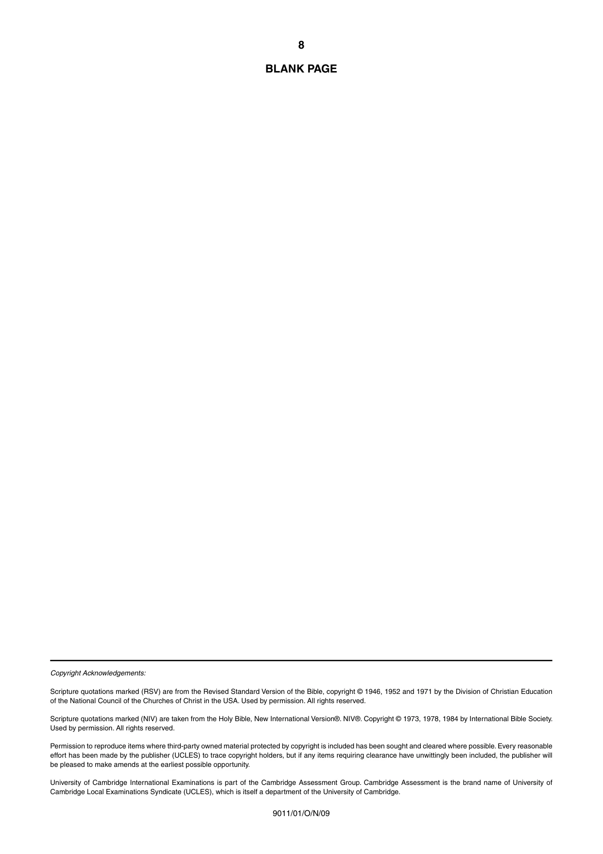 Cambridge A Level Divinity 9011 2009 Oct/Nov Paper 1 · Variant 1 question paper, page 8 of 8