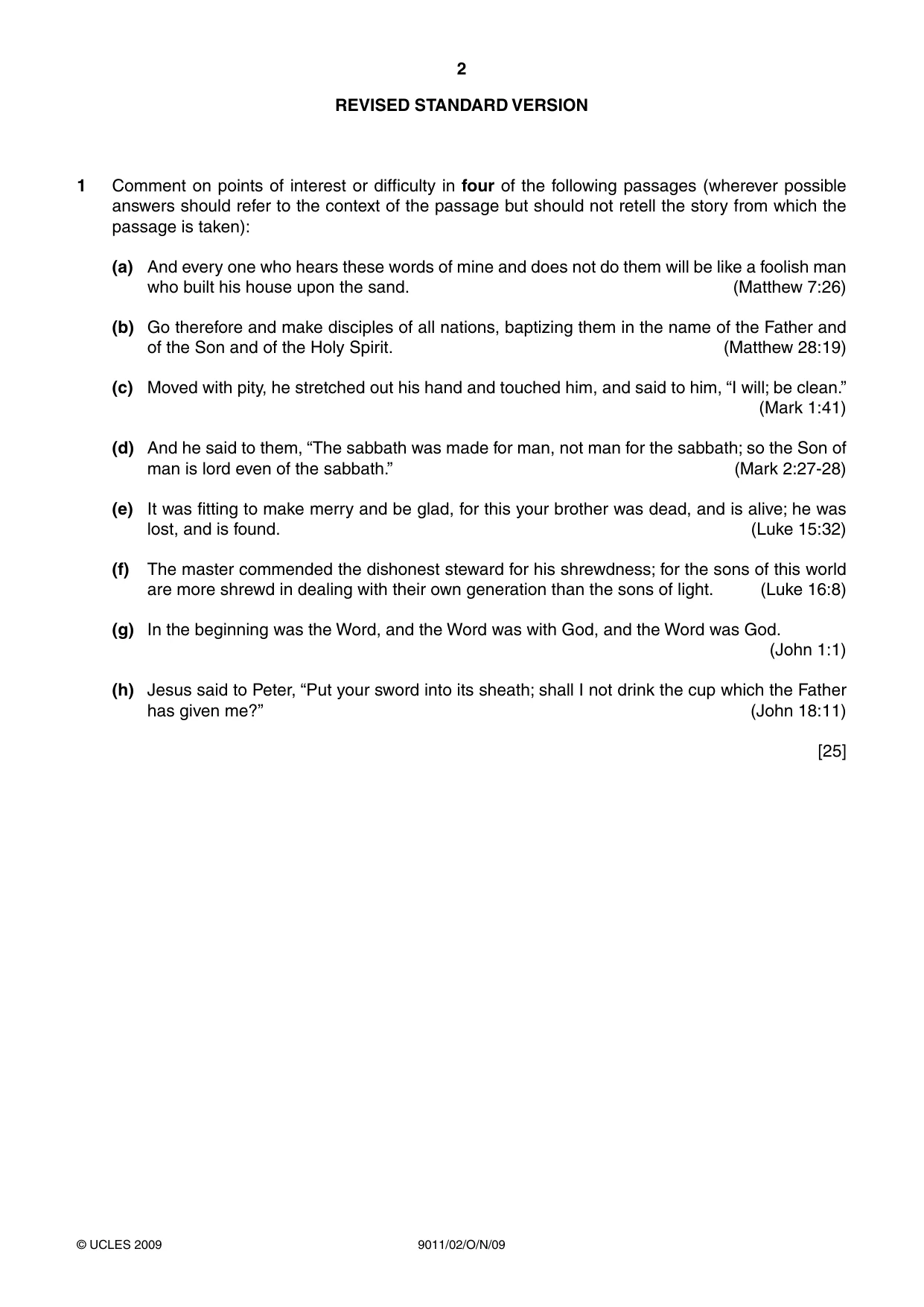 Cambridge A Level Divinity 9011 2009 Oct/Nov Paper 2 · Variant 1 question paper, page 2 of 4