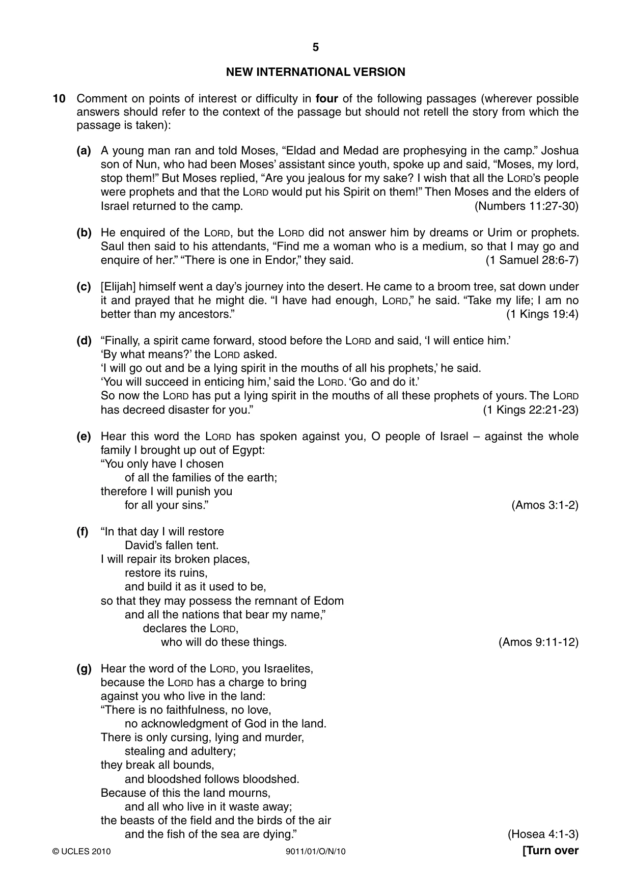 Cambridge A Level Divinity 9011 2010 Oct/Nov Paper 1 · Variant 1 question paper, page 5 of 8