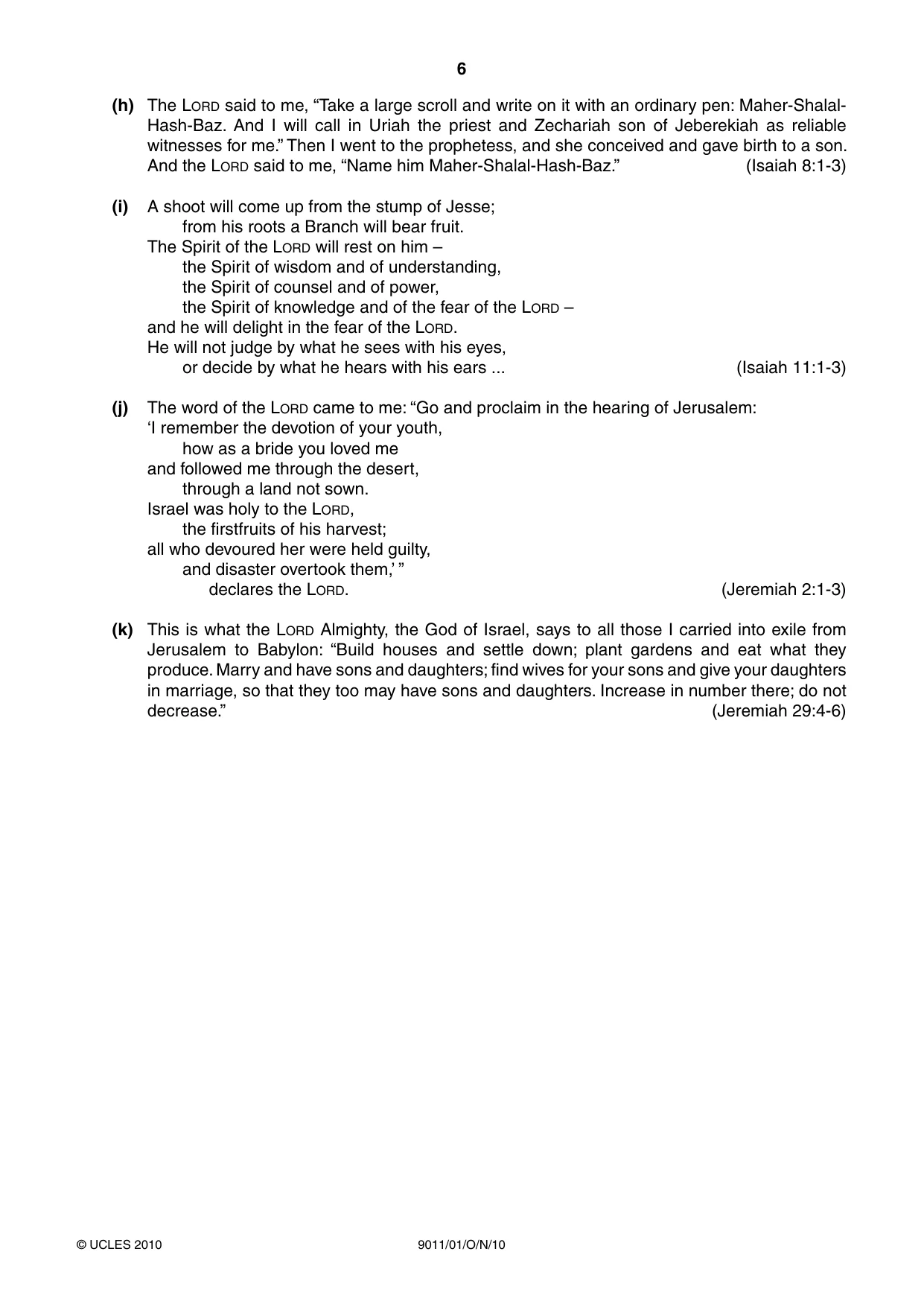 Cambridge A Level Divinity 9011 2010 Oct/Nov Paper 1 · Variant 1 question paper, page 6 of 8
