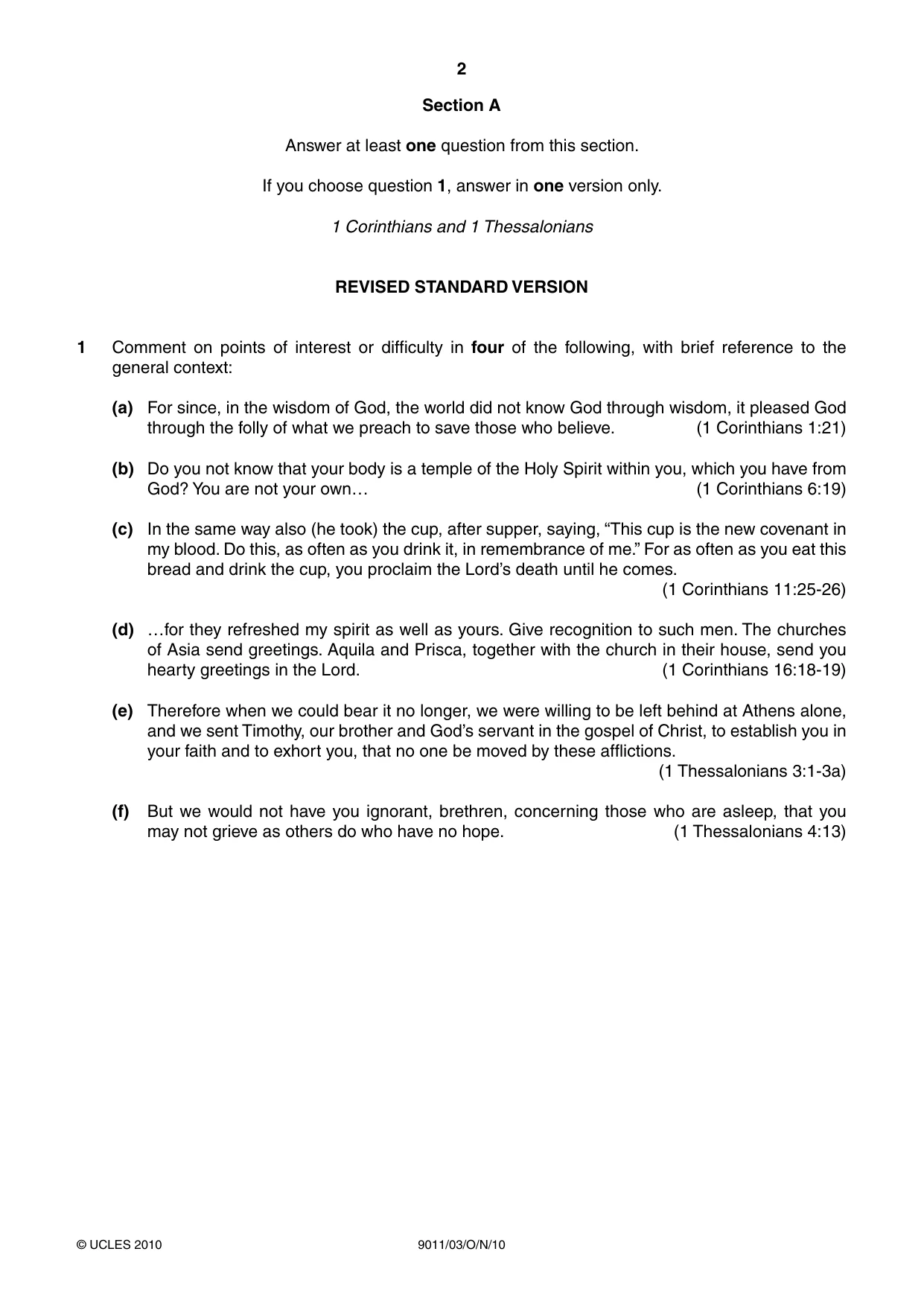 Cambridge A Level Divinity 9011 2010 Oct/Nov Paper 3 · Variant 1 question paper, page 2 of 4