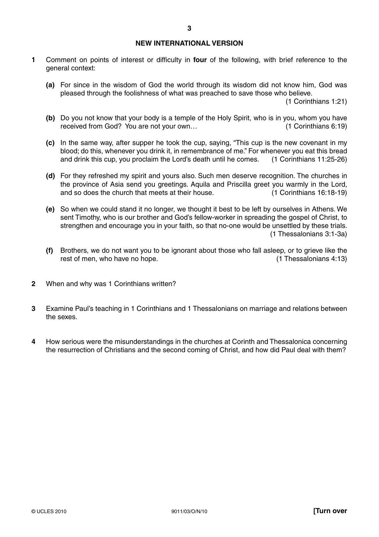 Cambridge A Level Divinity 9011 2010 Oct/Nov Paper 3 · Variant 1 question paper, page 3 of 4