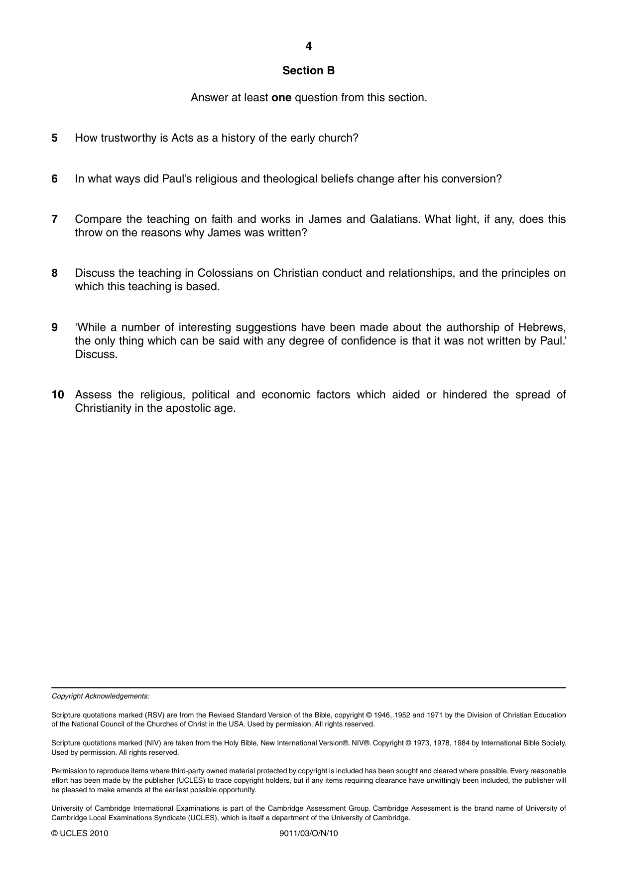 Cambridge A Level Divinity 9011 2010 Oct/Nov Paper 3 · Variant 1 question paper, page 4 of 4