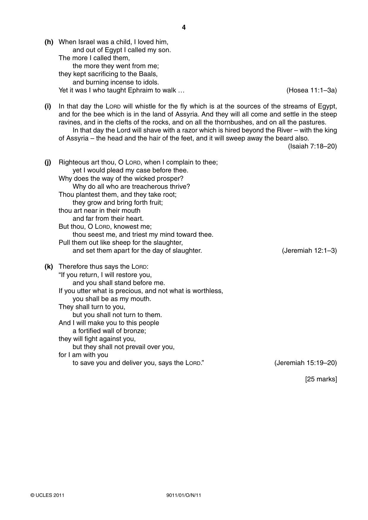 Cambridge A Level Divinity 9011 2011 Oct/Nov Paper 1 · Variant 1 question paper, page 4 of 8