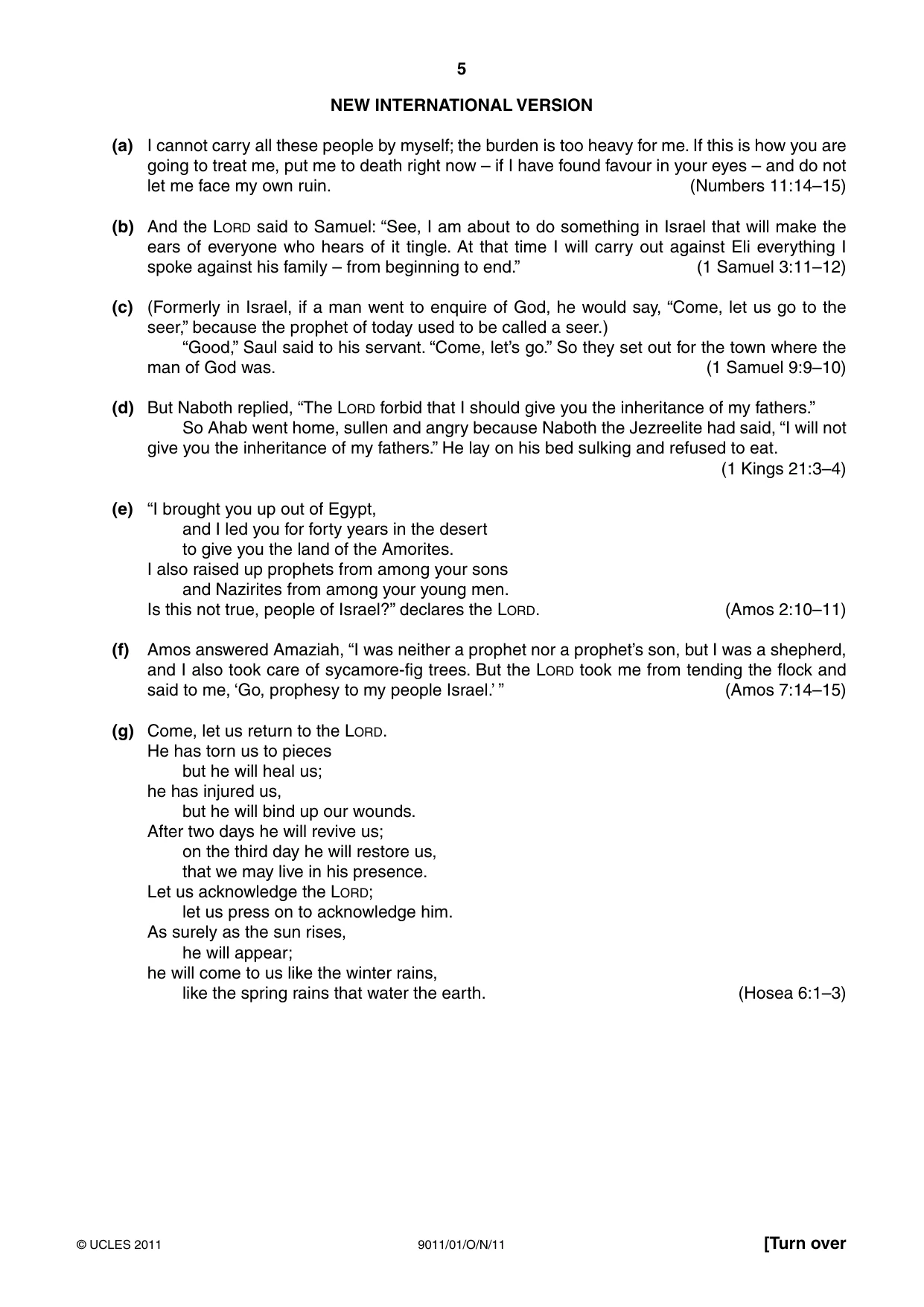Cambridge A Level Divinity 9011 2011 Oct/Nov Paper 1 · Variant 1 question paper, page 5 of 8