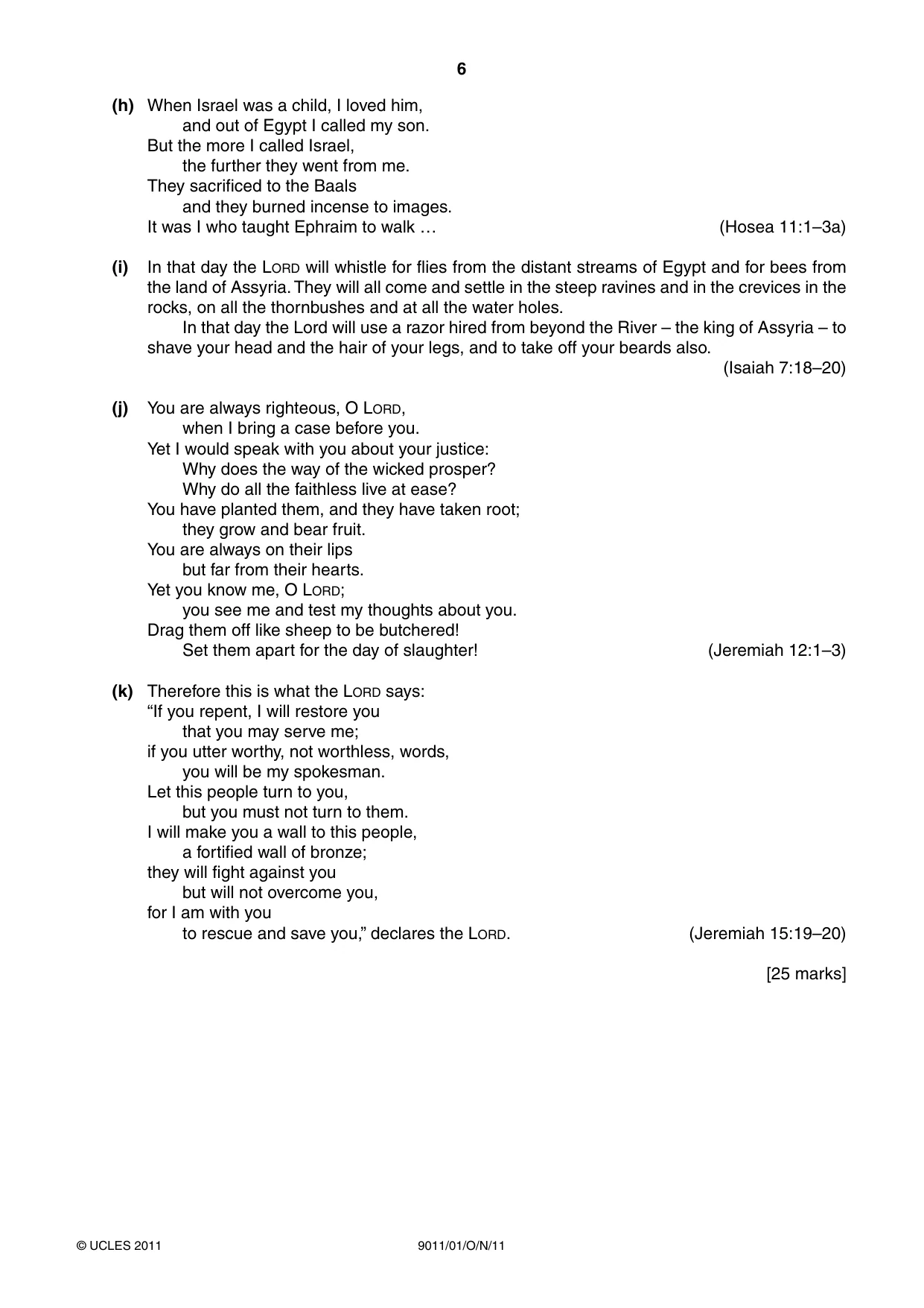 Cambridge A Level Divinity 9011 2011 Oct/Nov Paper 1 · Variant 1 question paper, page 6 of 8