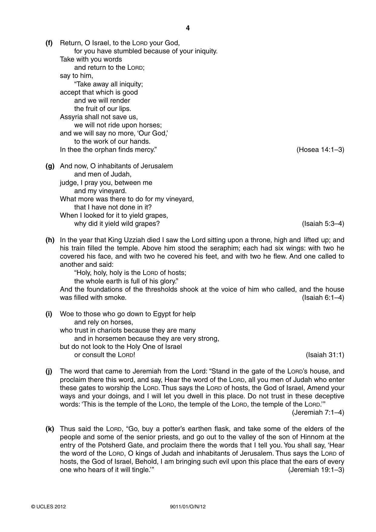 Cambridge A Level Divinity 9011 2012 Oct/Nov Paper 1 · Variant 1 question paper, page 4 of 8