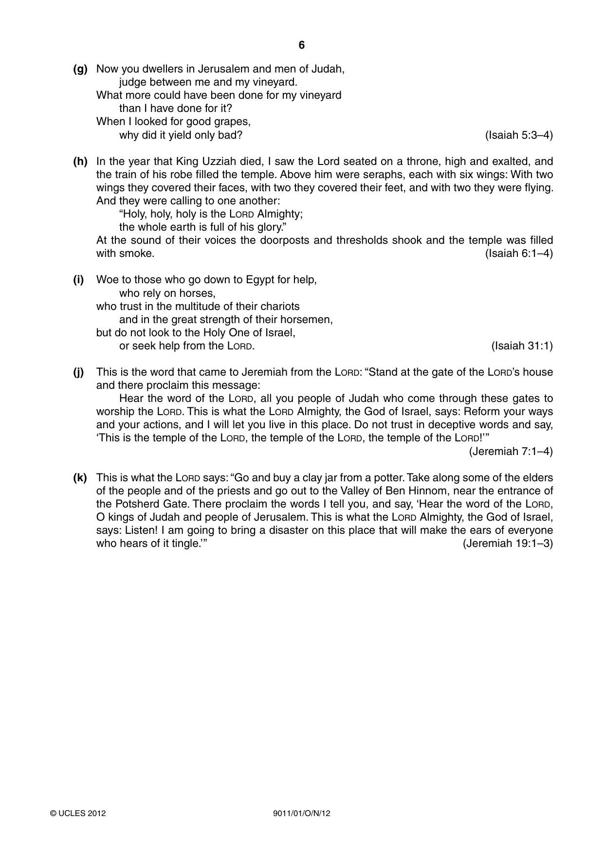 Cambridge A Level Divinity 9011 2012 Oct/Nov Paper 1 · Variant 1 question paper, page 6 of 8