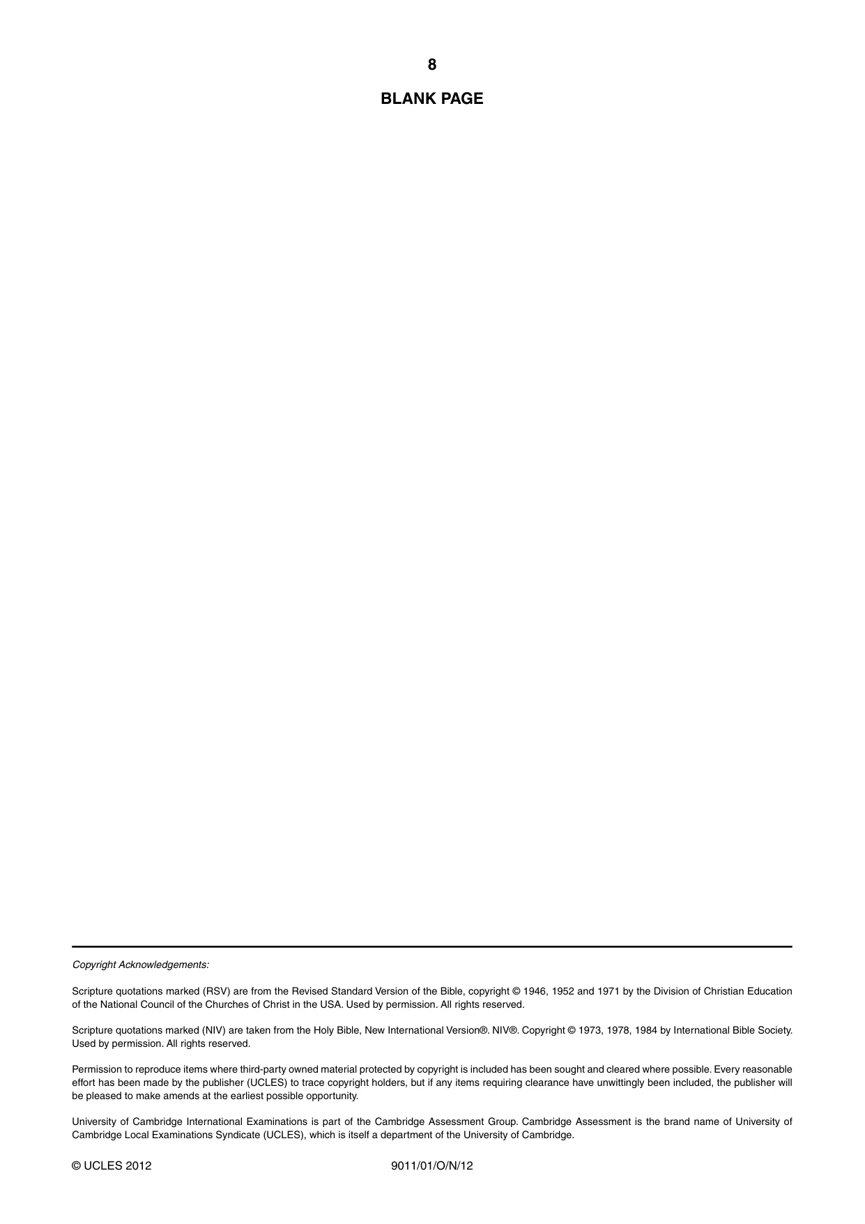 Cambridge A Level Divinity 9011 2012 Oct/Nov Paper 1 · Variant 1 question paper, page 8 of 8