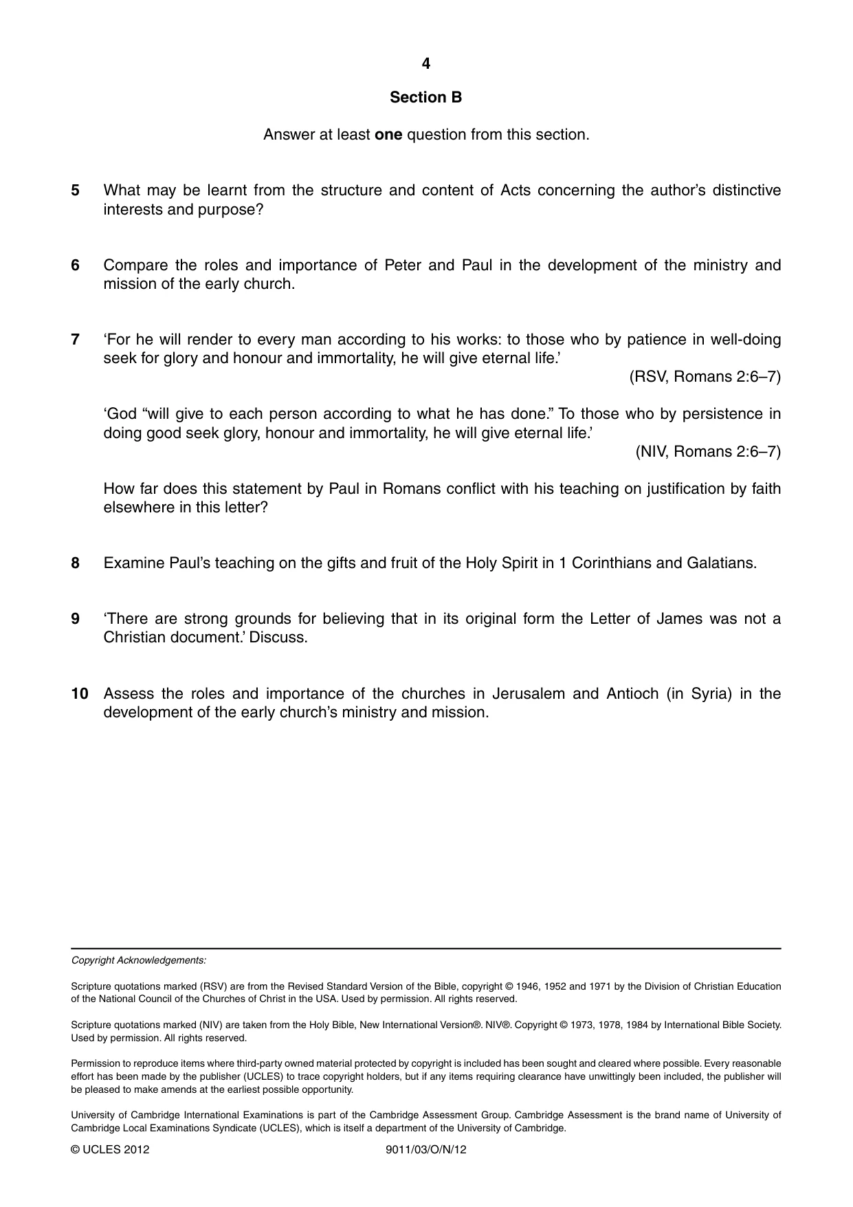 Cambridge A Level Divinity 9011 2012 Oct/Nov Paper 3 · Variant 1 question paper, page 4 of 4