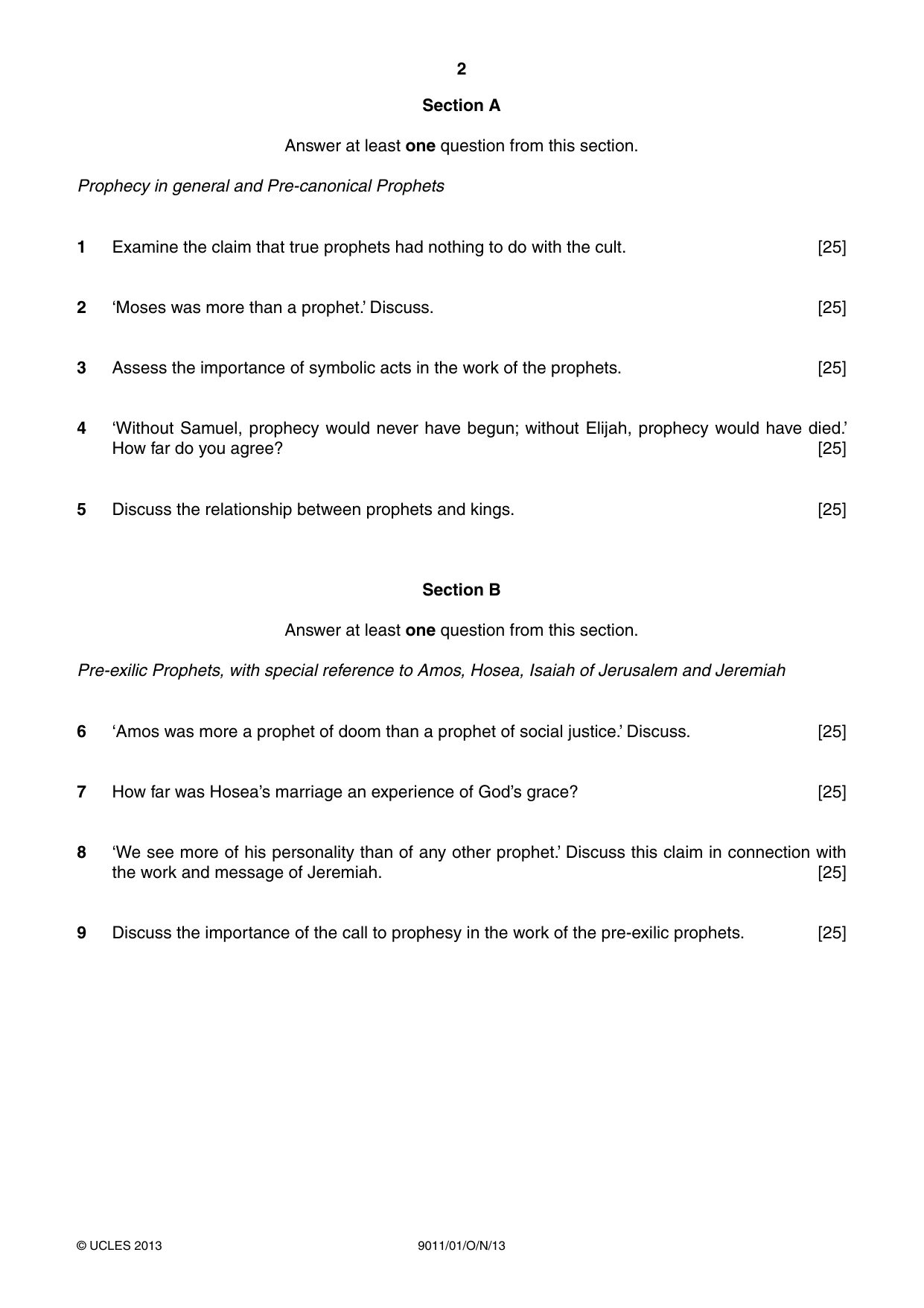 Cambridge A Level Divinity 9011 2013 Oct/Nov Paper 1 · Variant 1 question paper, page 2 of 8