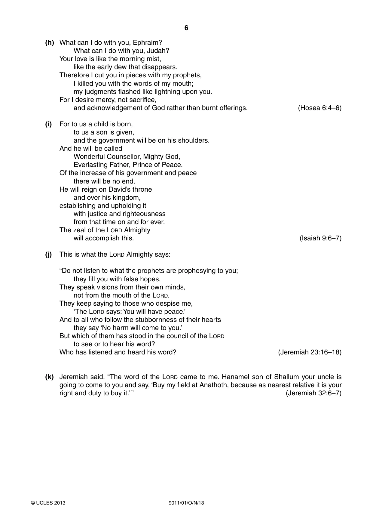Cambridge A Level Divinity 9011 2013 Oct/Nov Paper 1 · Variant 1 question paper, page 6 of 8
