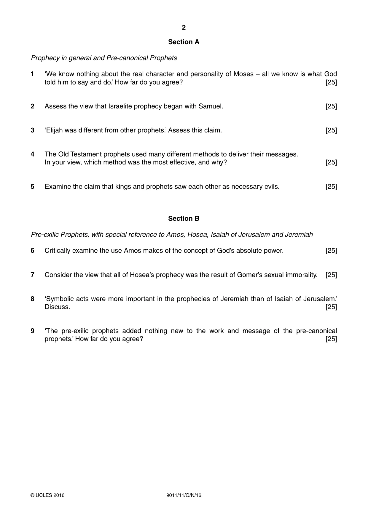 Cambridge A Level Divinity 9011 2016 Oct/Nov Paper 1 · Variant 1 question paper, page 2 of 8