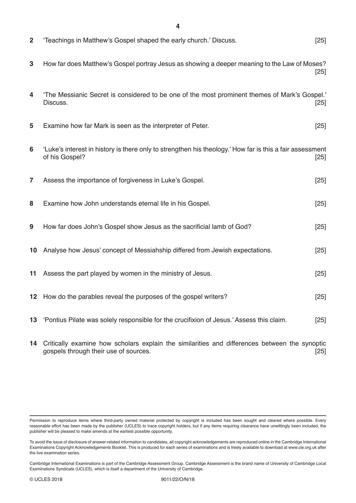 Cambridge A Level Divinity 9011 2018 Oct/Nov Paper 2 · Variant 2 question paper, page 4 of 4